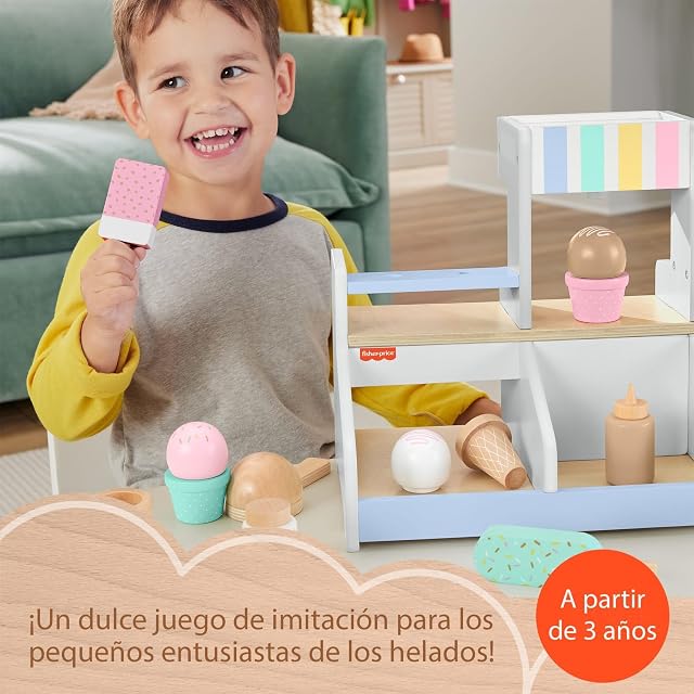 Foto 2 de 7 de Fisher-Price Heladería de madera, juguete de imitación con 18 piezas fabricadas en material certificado FSC