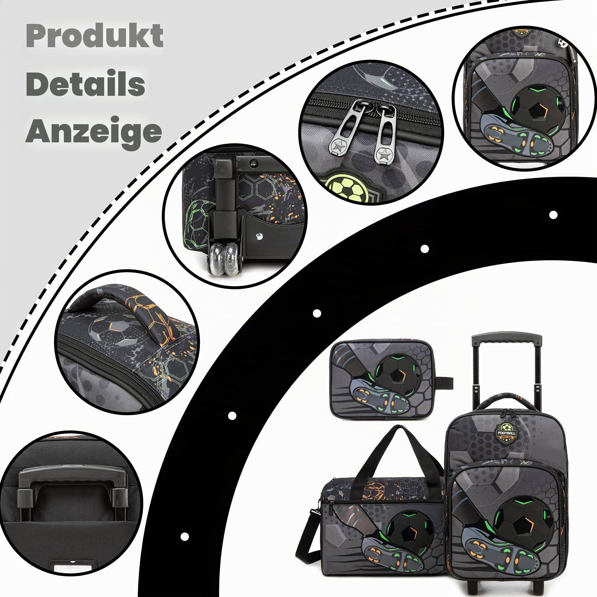 HTgroce 3 teiliges Kinderkoffer, Kindertrolley mit Sporttasche Kinder,Handgepäckkoffer Reisekoffer für Jungen