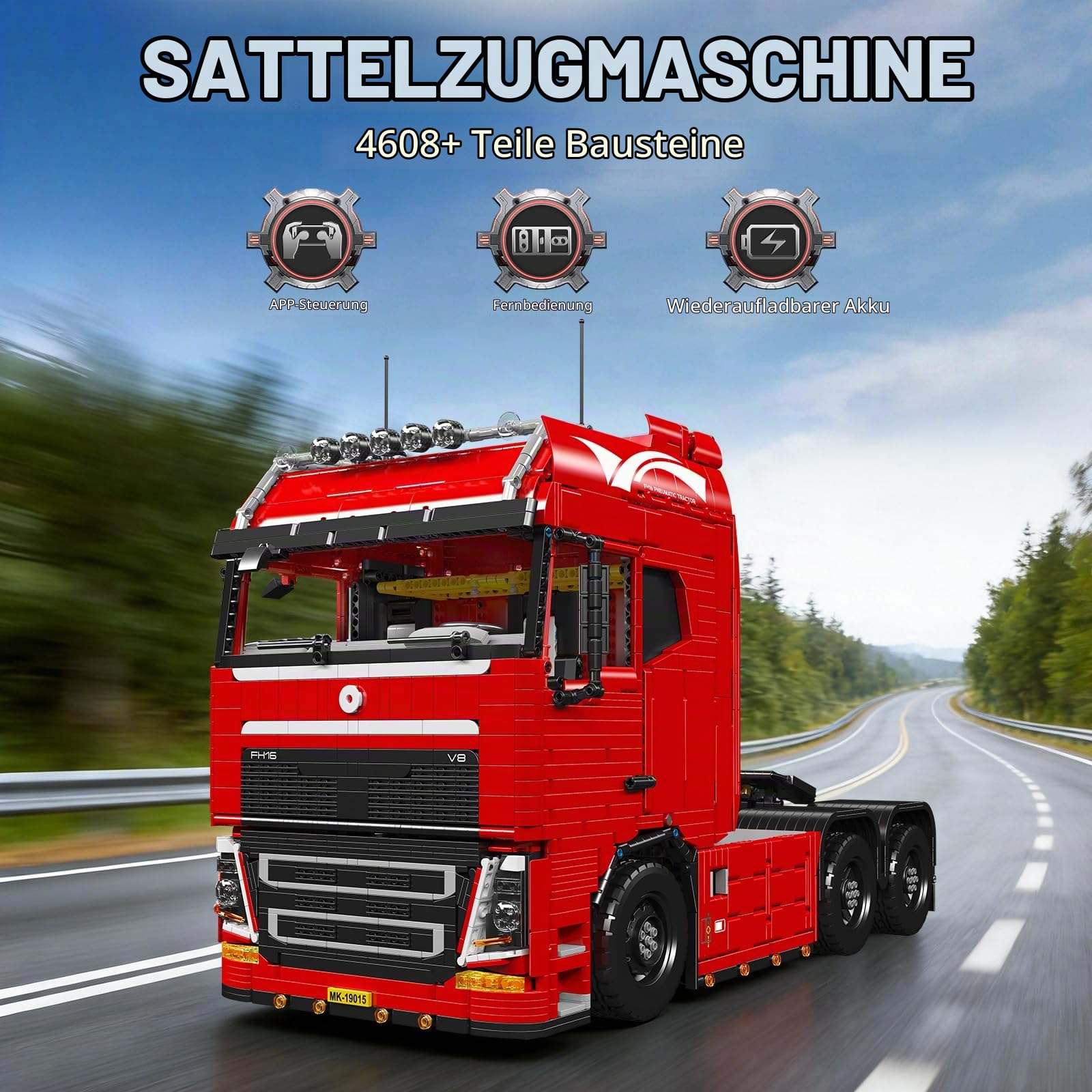 Mould King 19015 Tractor LKW Klemmbausteine Bausteine Kit, 4608+ Stück Anhänger Lokomotive Bausteine Set mit Motor 2.4G Fernbedienung und APP Dual Control, für Ingenieur-Enthusiasten/Teenager