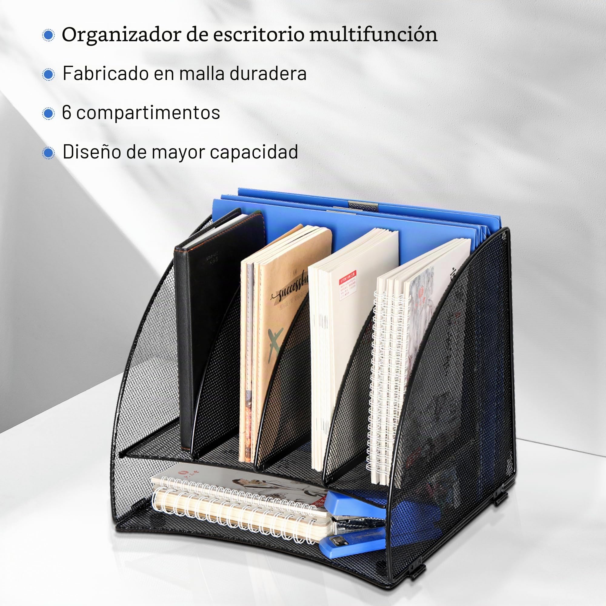 TQVAI Organizador Escritorio 6 Compartimentos Bandejas Oficina Papeles A4 Documentos Revistero Material Oficina y Papeleria Organizador, Negro