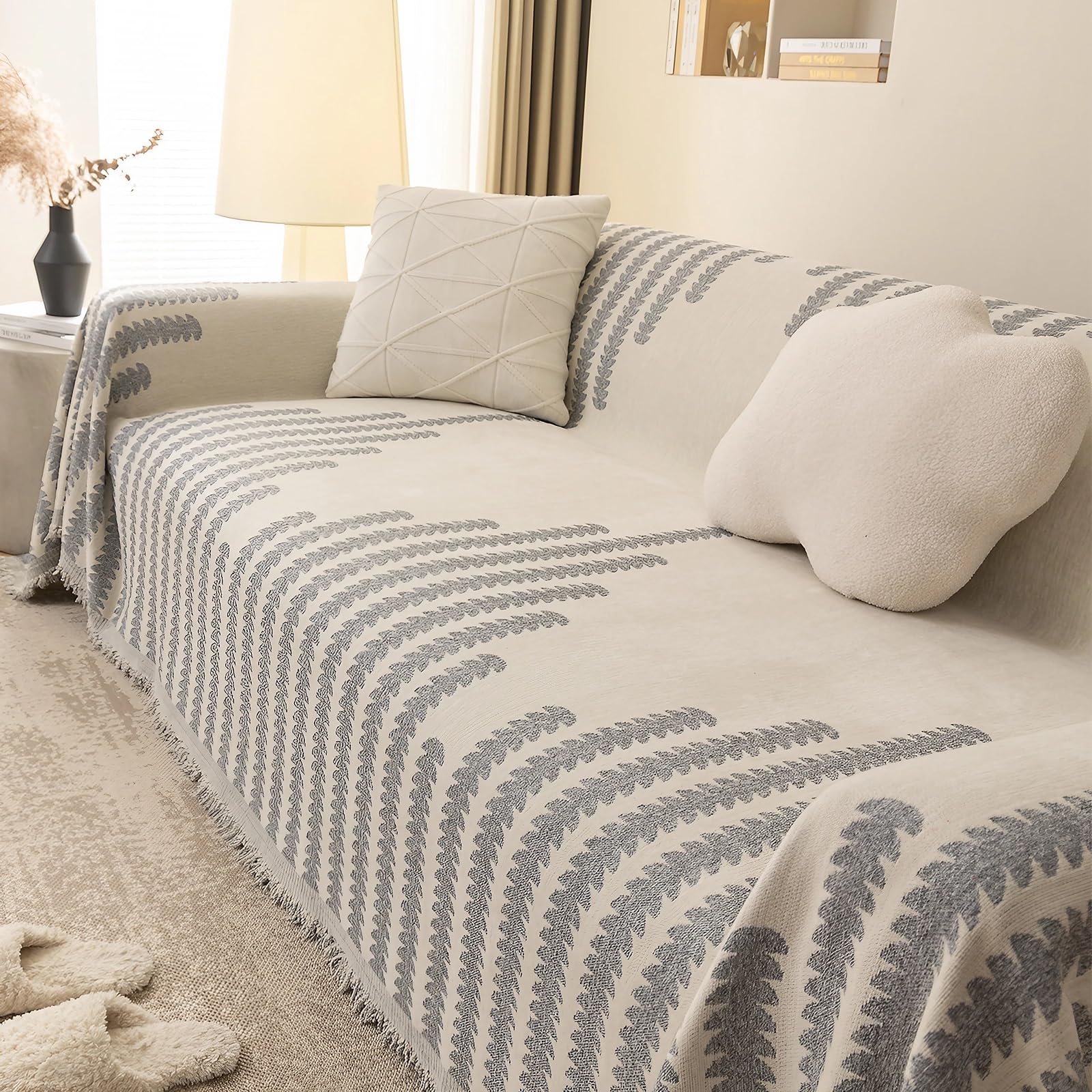 Housse de canapé en forme de L et jeté lavable pour grand canapé 3 places