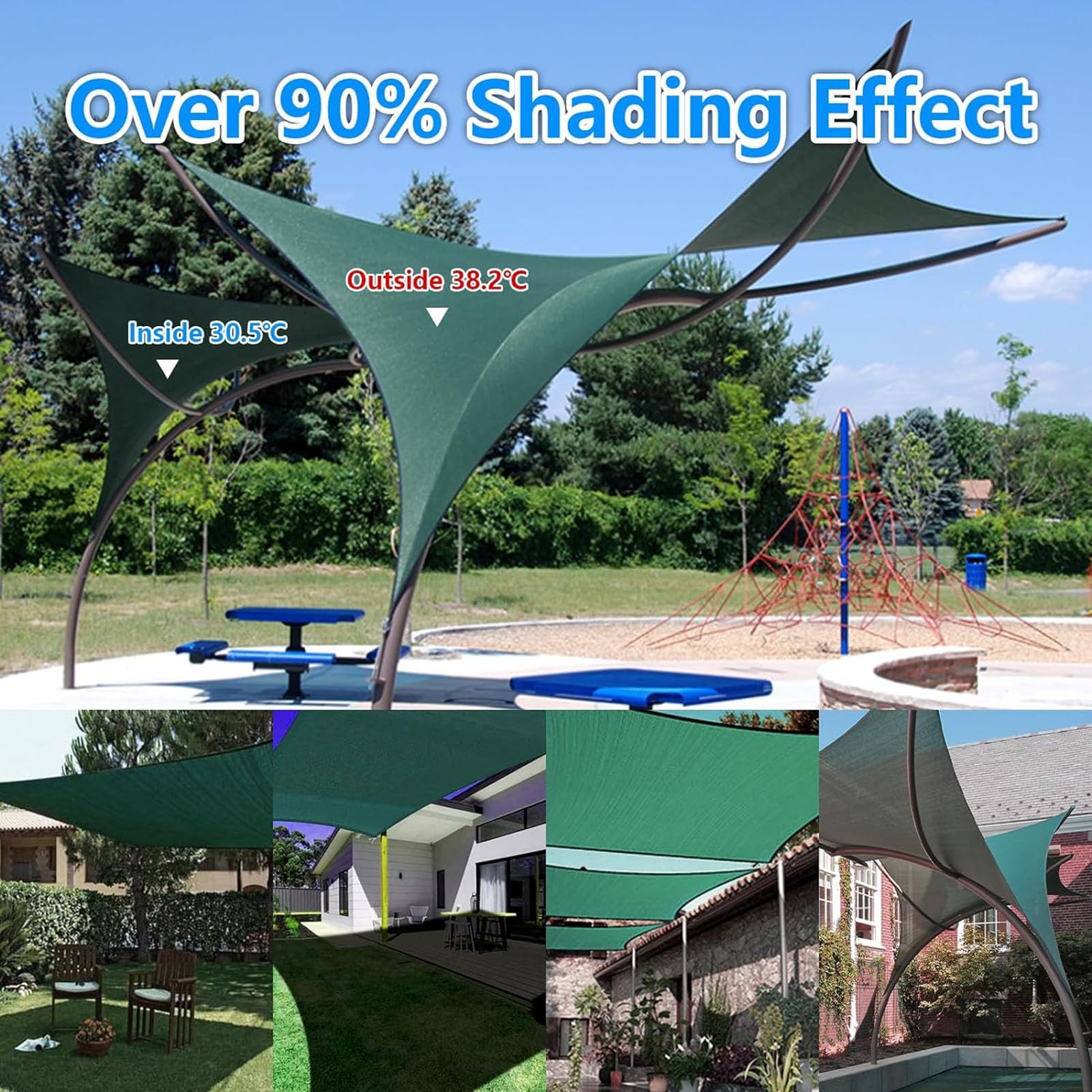 90% Tela De Sombra Verde Negruzco, Red De Sombra De Jardín Resistente, Lona De Malla Duradera Con Ojales Reforzados Para Invernadero, Planta, Gallinero, Pérgola, Toldo(Size:5x5m/16.4ft*16.4ft)