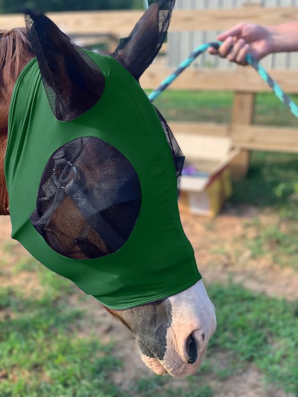 Máscara contra Moscas para Cavalos com Orelhas, Lycra Stretch e Proteção UV Prairie Horse Supply — Hunter Green, Tamanho Small