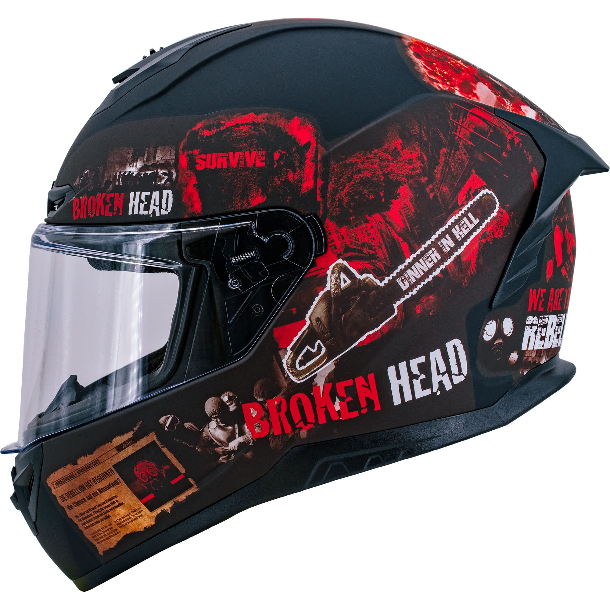 Broken Head Broken Resolution Red Motorradhelm - Integralhelm Schwarz-Rot