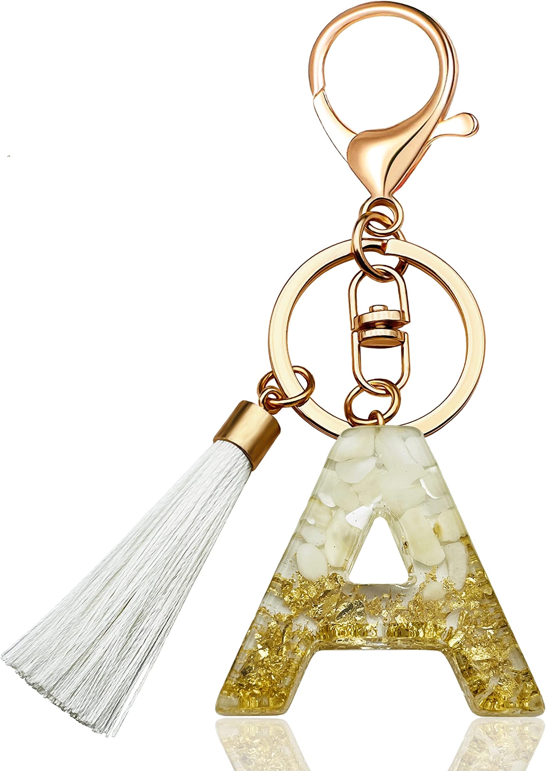 Backpack Keychains gifts for Women Initial Letter Keychain for Cute Car key White Pink Tassel Bling crystal shiny