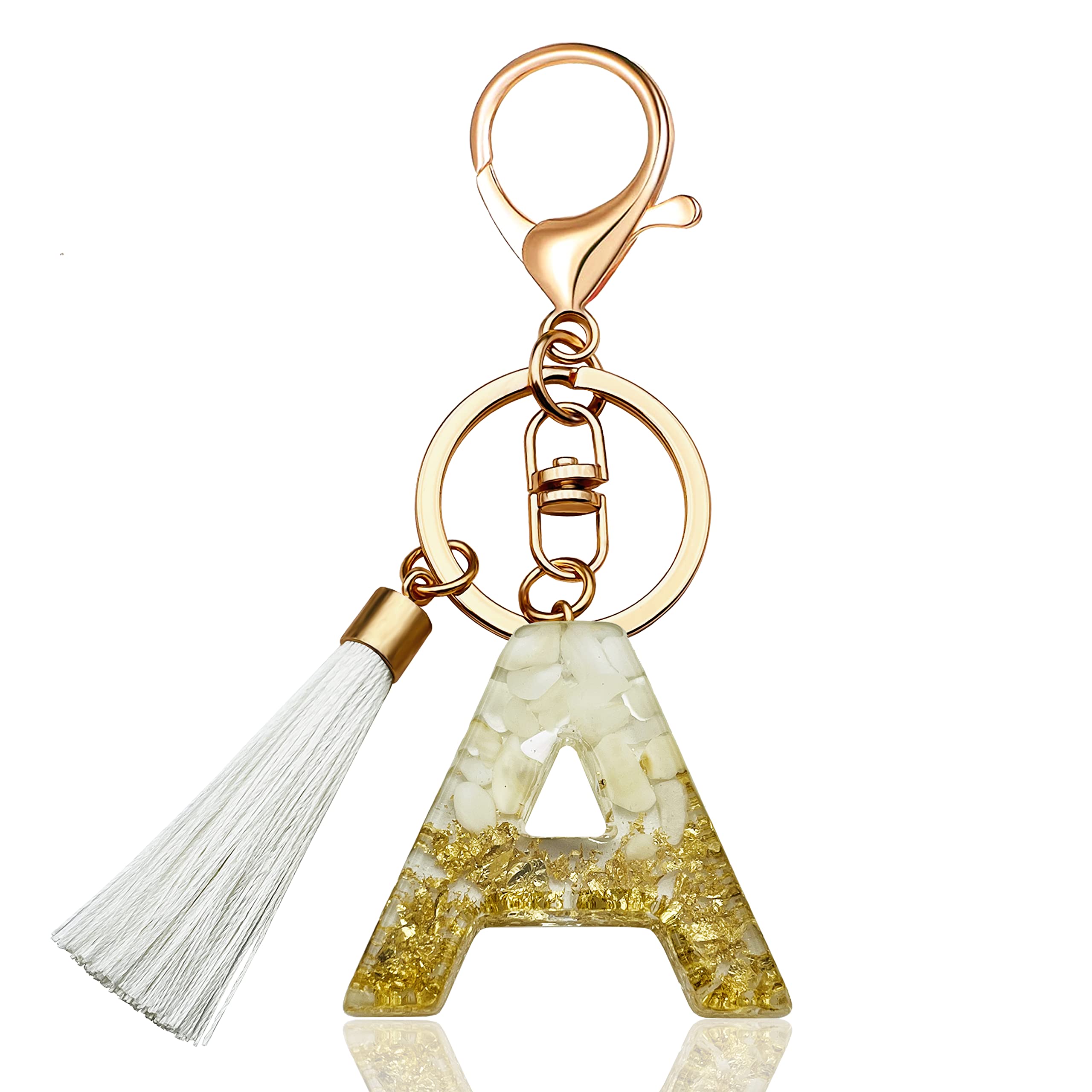 Backpack Keychains gifts for Women Initial Letter Keychain for Cute Car key White Pink Tassel Bling crystal shiny