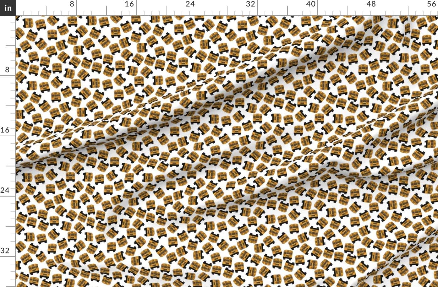Spoonflower Fabric - Scattered School Bus Education Hand Drawn Teacher Printed on Organic Cotton Sateen Fabric by The Yard - Sewing Quilting Apparel Home Decor
