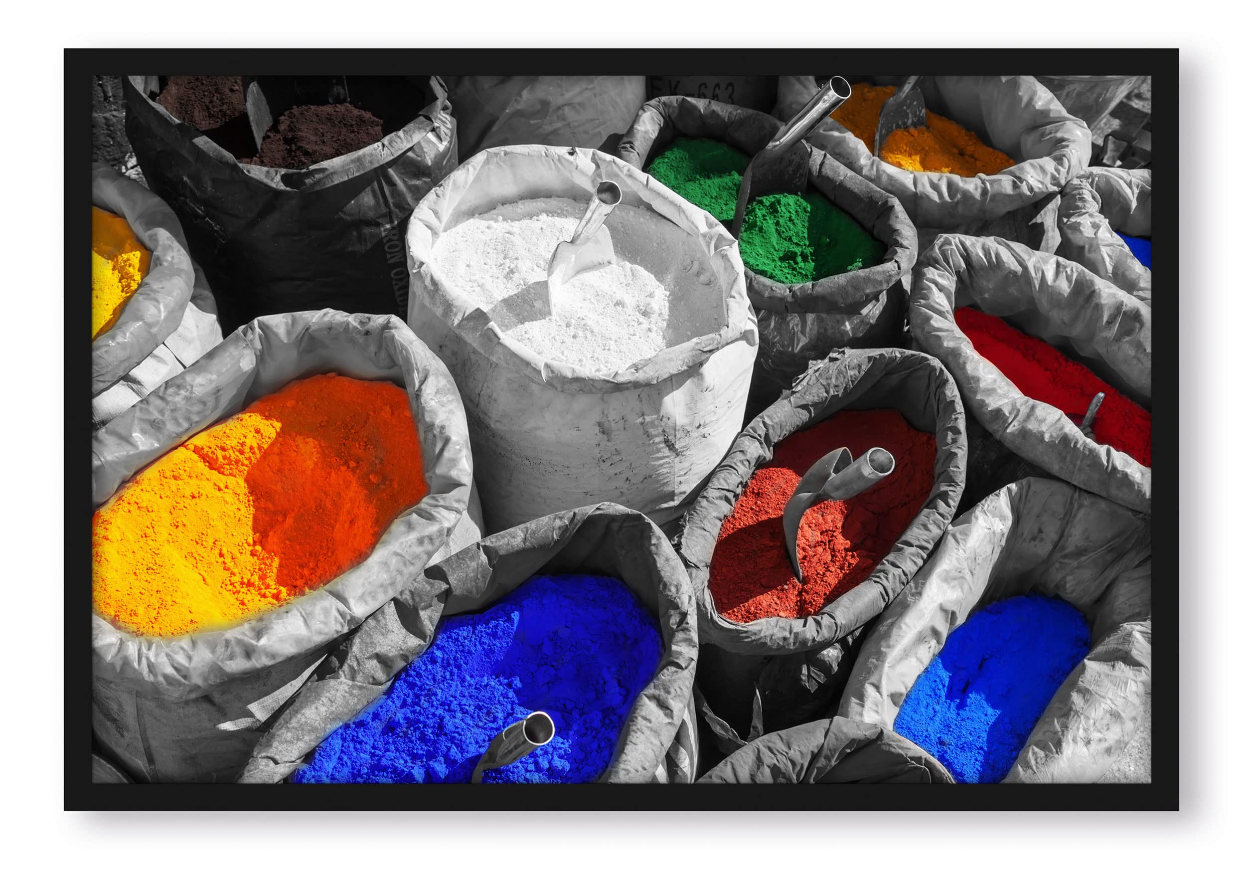 Colori colorati per Holi Festival, poster in cornice, formato 100 x 70 cm, stampa artistica incorniciata