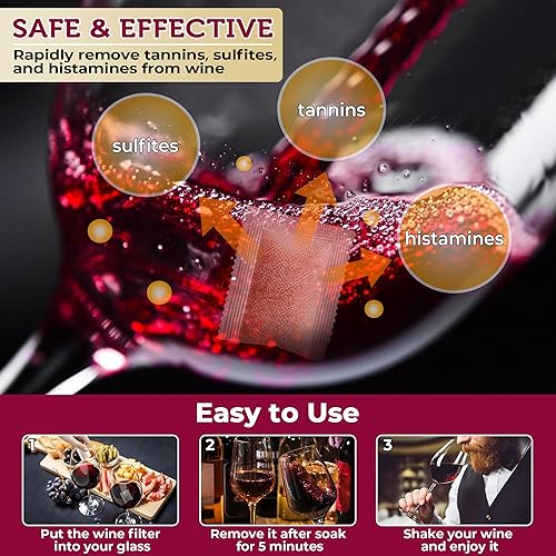 Miniatura 3 de Filtro de vino, paquete de 12 filtros de vino para histaminas y sulfitos, sulfito de vino e histamina, evita alergias al vino y dolores de cabeza,