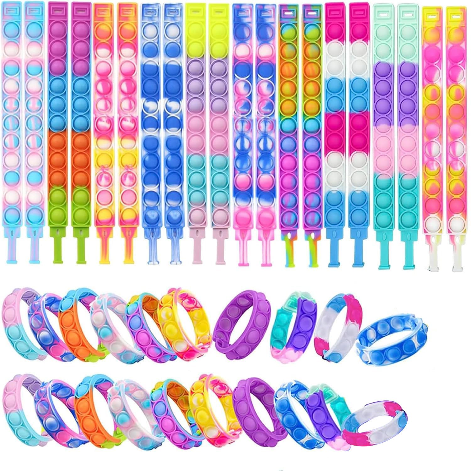 100Pcs Pop Bracelet, Party Favors for Kid, Pop Wrist Strap Fidget Toys Pack, Fidget Toys for Girls Boys, as Gifts for Easter Chrismas, Classroom Prizes for Students, Party Bag Fillers for Kids