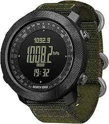 North Edge Apache Relógio digital esportivo tático masculino, bússola militar de sobrevivência ao ar livre, robusto, com pulseira durável, pedômetro rastreador de passos e calorias (verde)