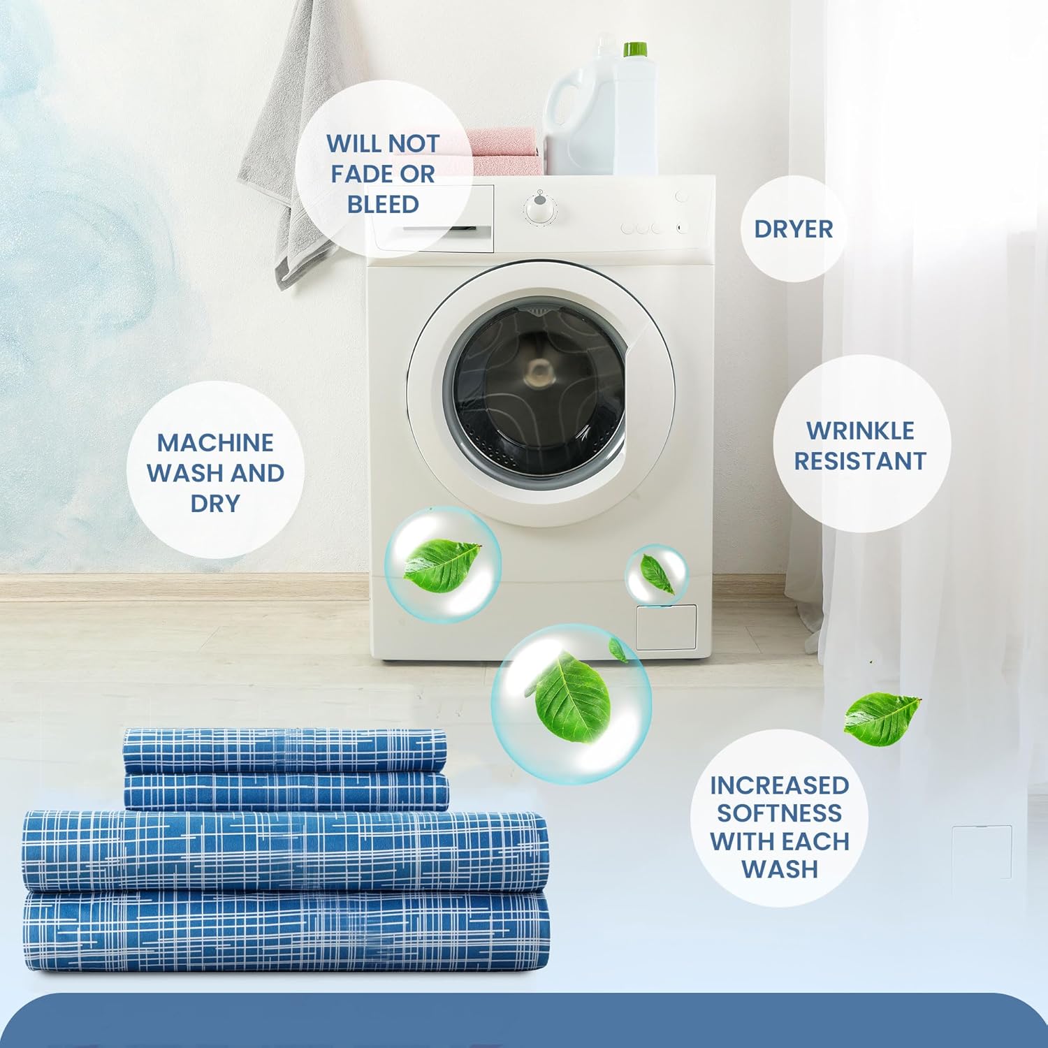 Thermee Micro Flannel Sheets Set, California King-Size Sheet Set having 18" Deep Pocket, Soft Sheets Fit Large Mattresses, Easy Wash/Dry, No Pill, 2 King Pillowcases,Bed Sheets-Intersecting Lines Blue