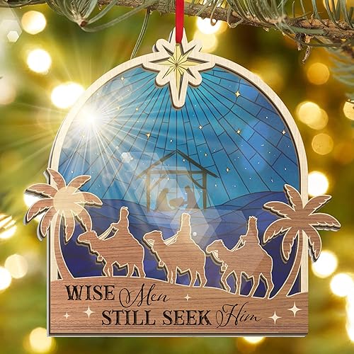 Miniatura 50 de FLAGWIX Regalos cristianos para mujeres y hombres – Adornos de Navidad acrílicos 2025 – Regalos religiosos espirituales católicos para mujeres, Azul