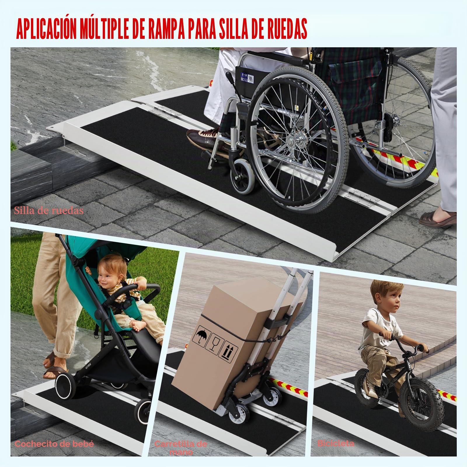 Rampa para Sillas de Ruedas Plegable y Portátil de 122 cm, Soporta 362 kg – Antideslizante para Sillas de Ruedas, Ideal para Umbrales y Escaleras