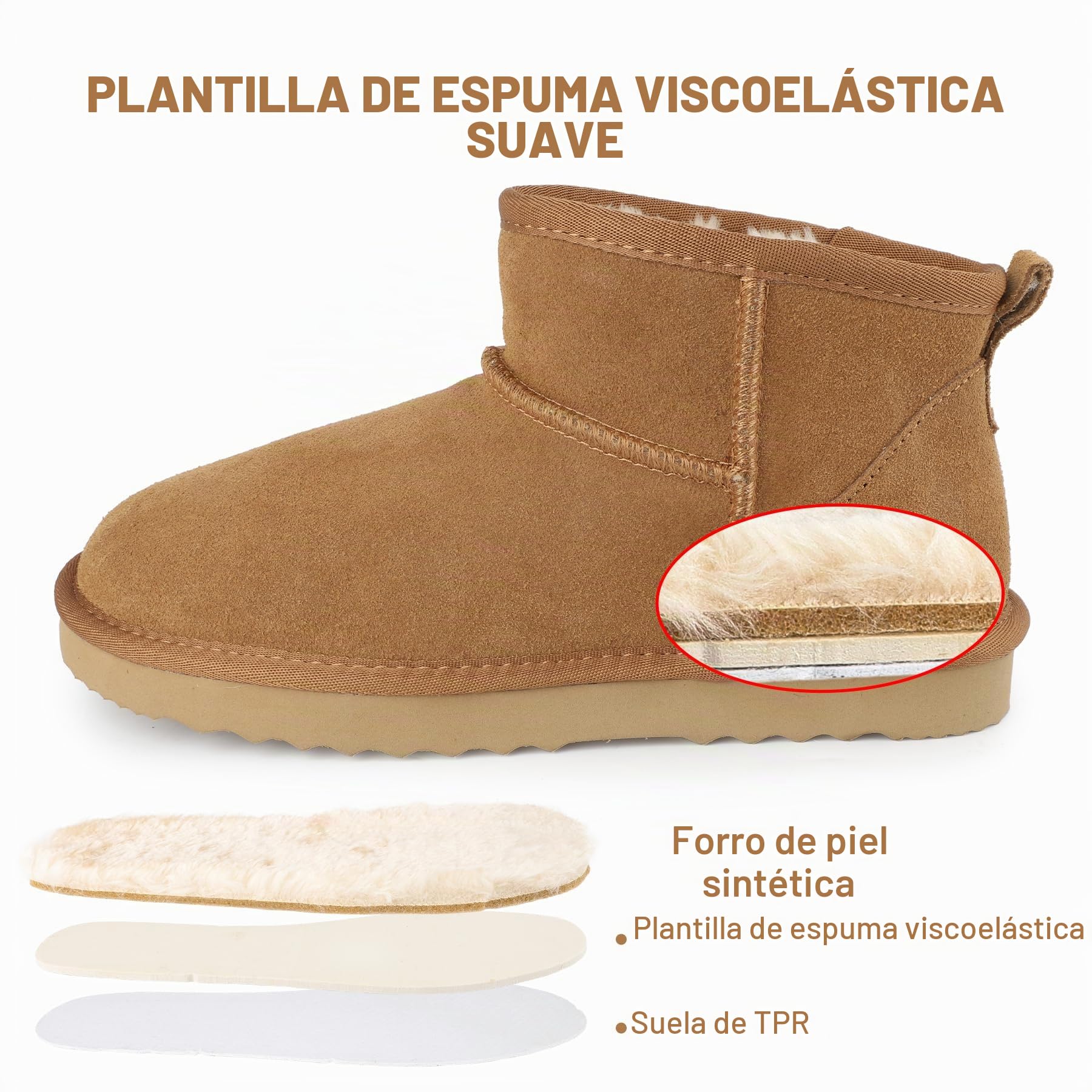 riemot Botas Mujer CláSicas Botas Nieve Piel AutéNtica Gamuza Calidez Interior Peludo Botines Mujer Ocio Diario Casual FáCil De Combinar Urbanas Zapatos Invierno, 36-42 EU