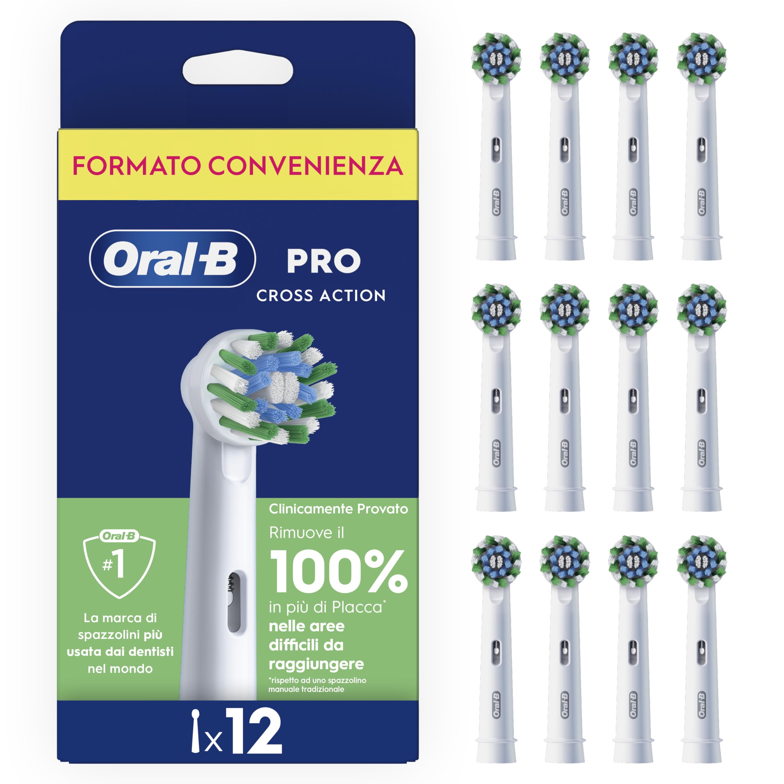 Oral-B Testina Di Ricambio PRO Cross Action Bianca, Confezione Da 12 Testine | 12 Testine di Ricambio per Spazzolino Elettrico, Autentiche, Setole Angolate che 