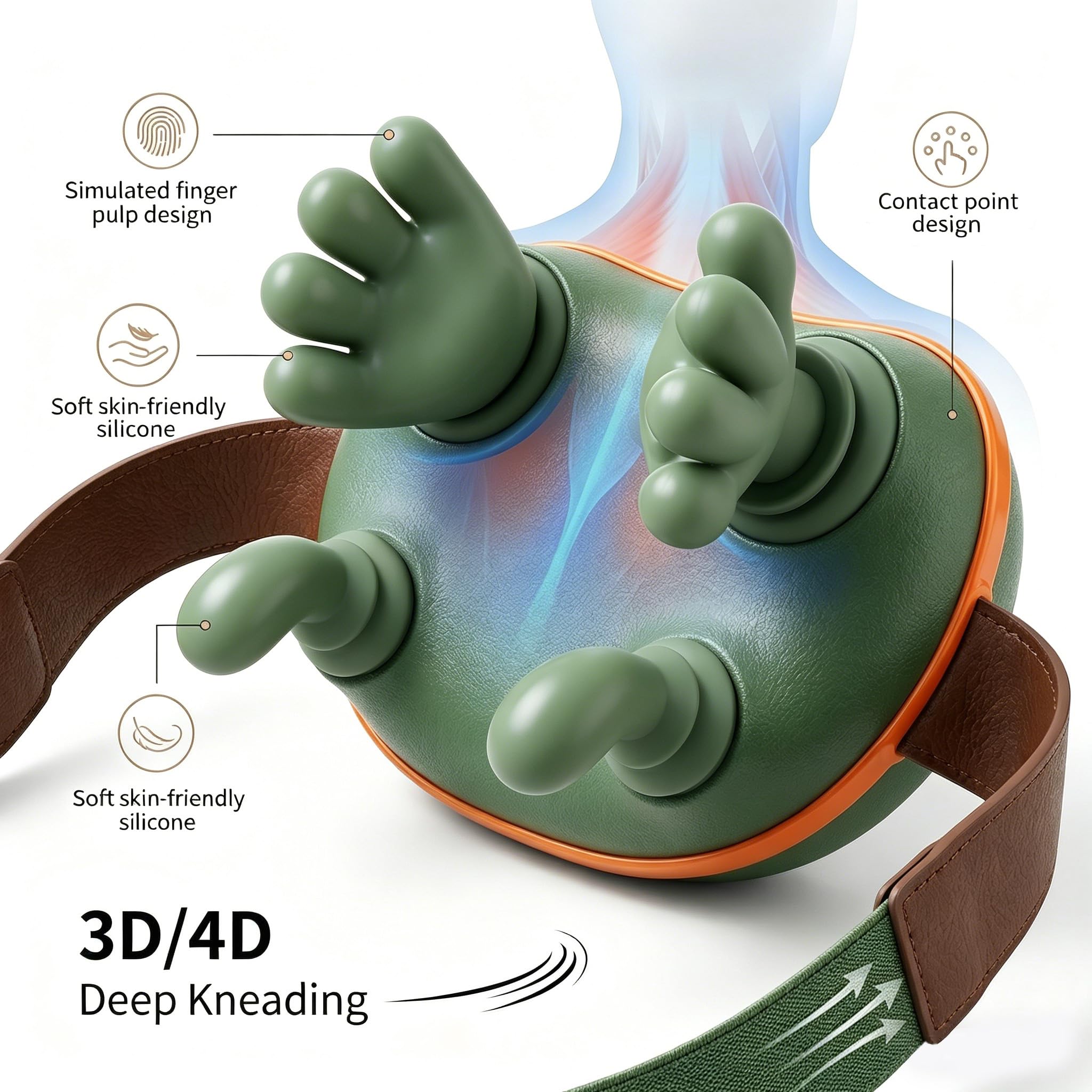 Masseur de cou 4D sans fil, cou et cervicale, masseur chauffant pour le dos, coussin de massage électrique à pétrissage pour les muscles, cou, taille, jambes et corps - 3 modes