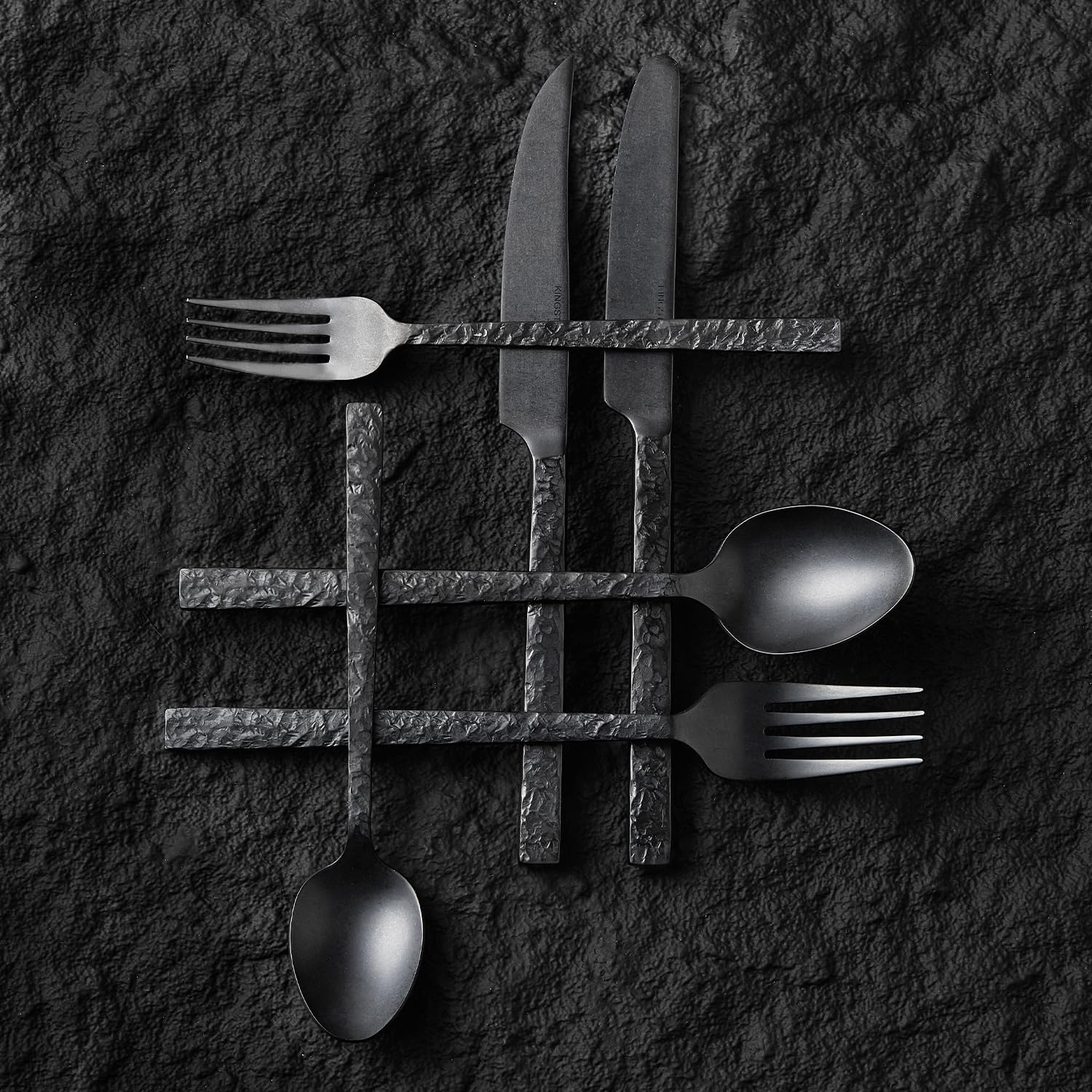 KINGSTONE 65 Pcs Black Hammered Silverware Set -6 KINGSTONE 65 Pcs Black Hammered Silverware Set -6