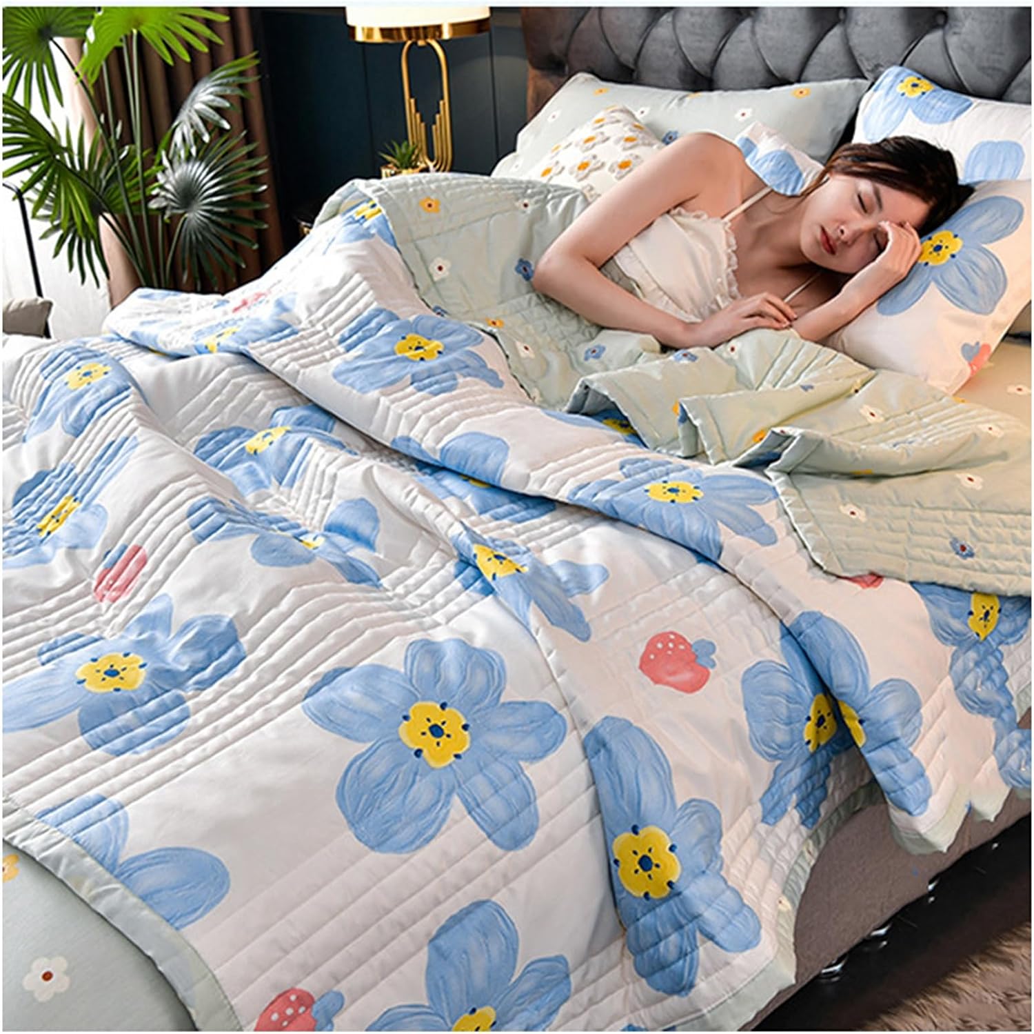 Lightweight Summer Bedspread Quilt, Blanket Quilted Summer Quilt Cotton Breathable Comforter, Washable Quilts Quilted, For All Season (Color : H, Size : 150x200cm)