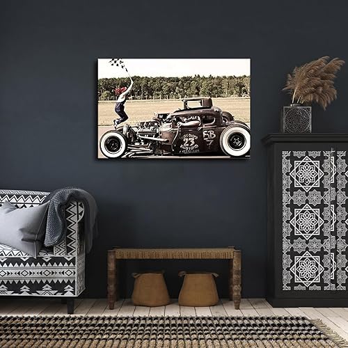 Miniatura 4 de Póster de carreras de Hot Rod Drag Racing, póster moderno para dormitorio familiar, decoración de oficina (08 x 12 pulgadas, marco)