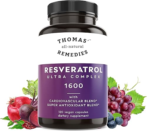 Thomas' all-natural Remedies Resveratrol 1600mg Suplemento antioxidante orgánico Trans-Resveratrol con extracto de semilla de uva orgánico y