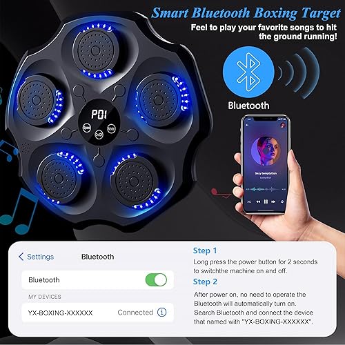 Miniatura 3 de Máquina de boxeo de música, punzonadora de música inteligente Bluetooth con guantes, blanco de boxeo electrónico de gran tamaño montado en la pared
