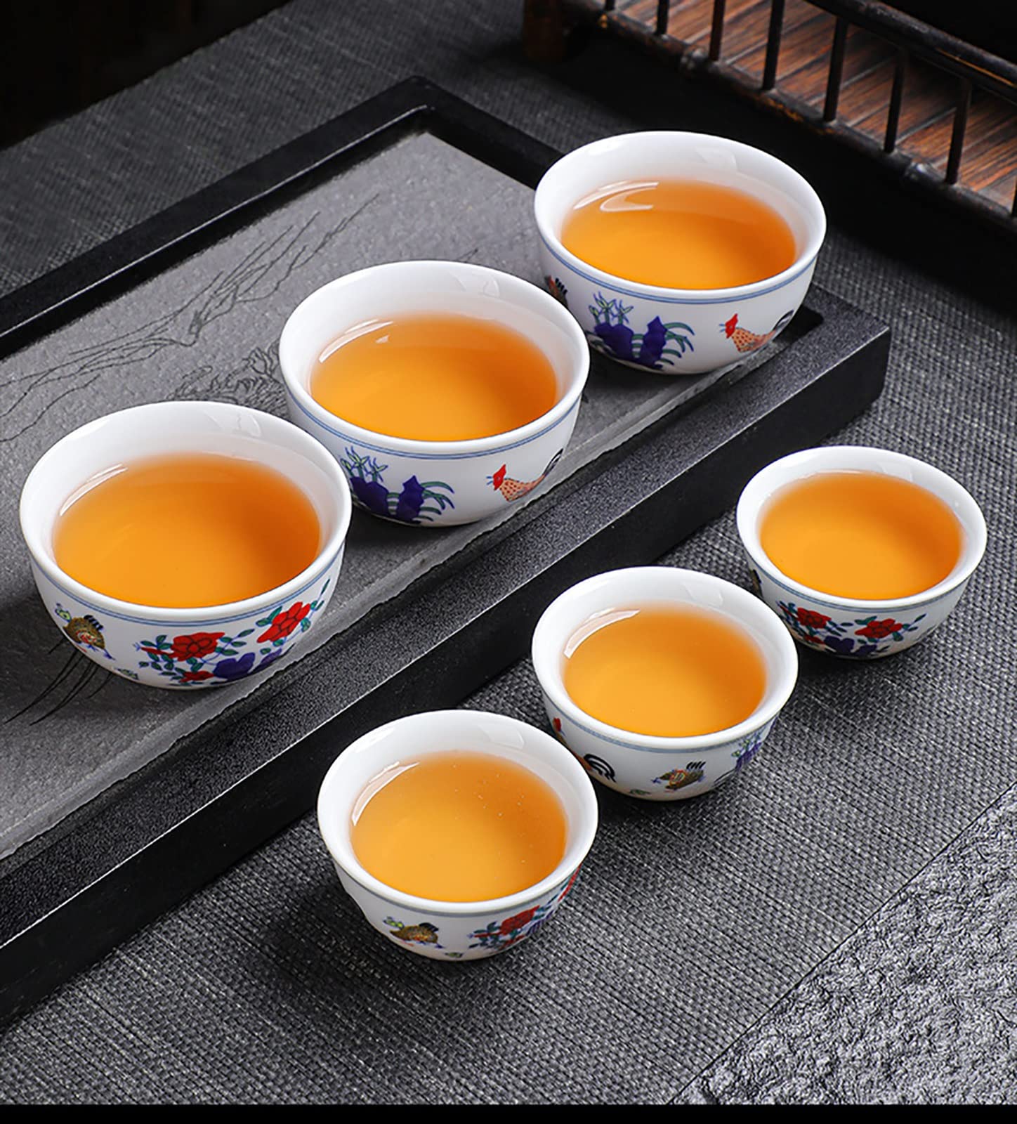 LingXuanGe Chinese Tea Cup Set of 6, Chinese Ceramic Tea Cup Kung Fu teaset Small Porcelain Tea Bowl Teacup Tea Accessories Drinkware (Size : Medium 2 oz/60ml)