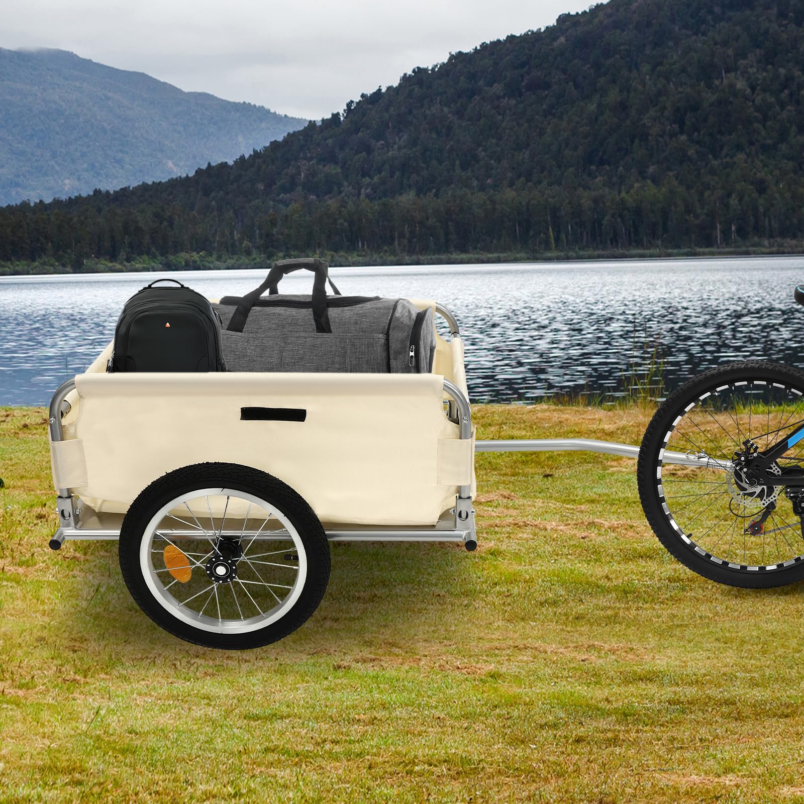 Klappbar Fahrrad anhänger Aluminium Fahrradanhänger Lastenanhänger mit Schutzplane und Universal-Kupplung 50 kg Ladegewicht für 24 Zoll/26 Zoll Mountainbikes