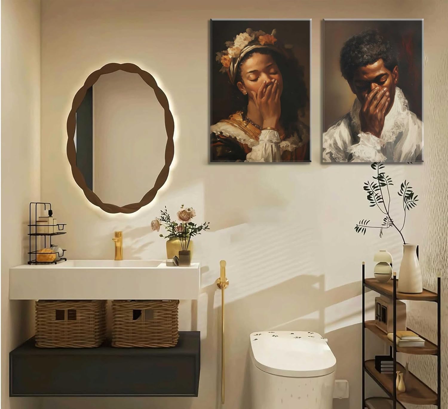 2pcs Funny African American Bathroom Wall Art Black Men And Women Cover Nose Wall Decor Stank Face Bathroom Canvas Posters Bad Smell Humorous Prints Pictures for Washroom Toilet Home Decor Framed - Image 4