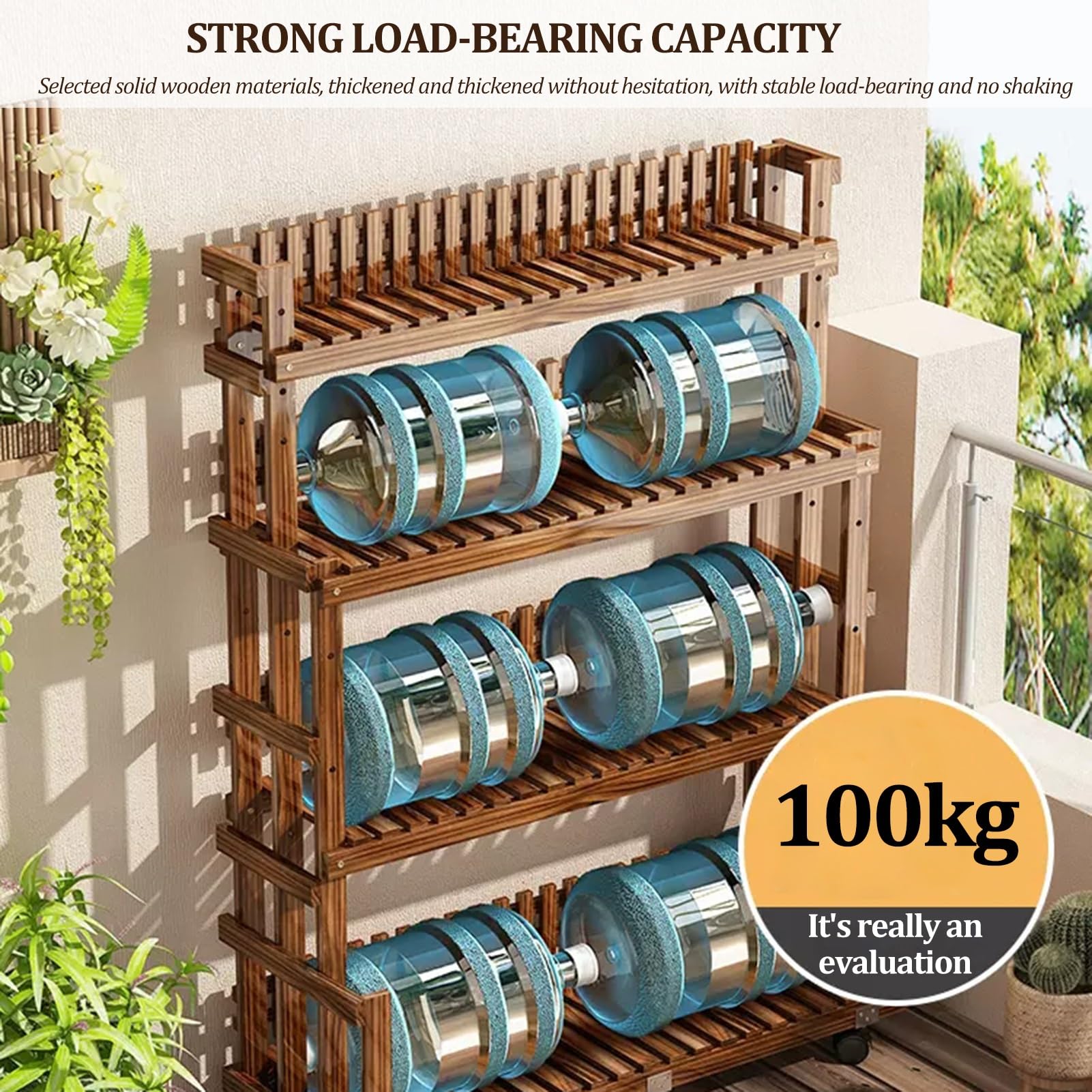 Estante De Plantas Escalonadas De 4 Pisos, Altura Ajustable, Acabado De Macetas con Poleas, Escalera De Plantas De Jardín Interior Y Exterior (Color : Brown, S : 82x42x140cm)