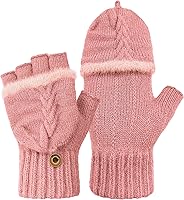 Vista 29 de Beurlike Guantes de invierno para mujer, de lana cálida, a prueba de viento, convertibles, sin dedos Negro