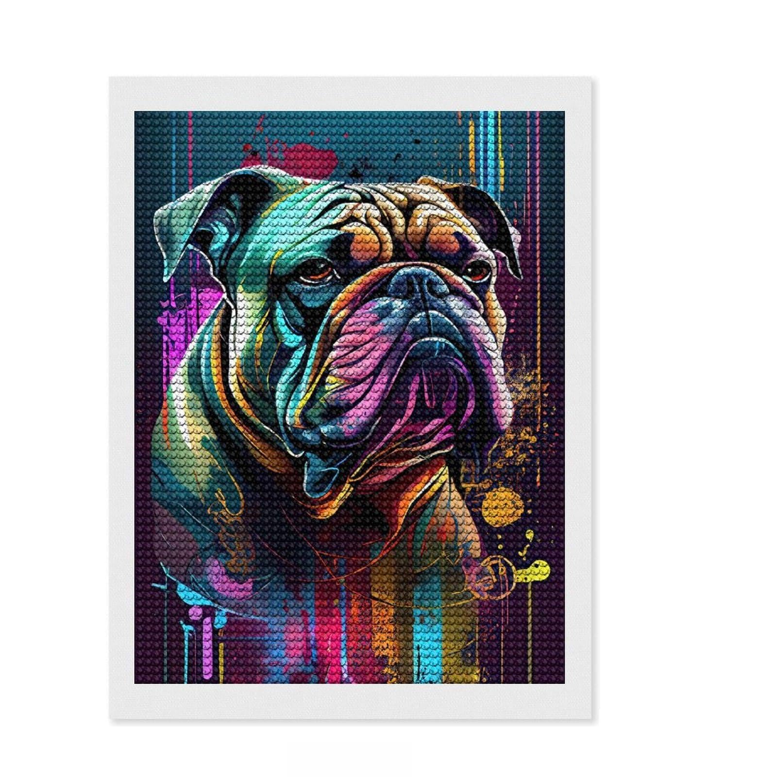 Junmoney The Gently Bulldog Diamond Art Canvas 12"x16", Decorate Your Room, Satisfying Creative Project, Full Kit Included, Aesthetic Room Decor