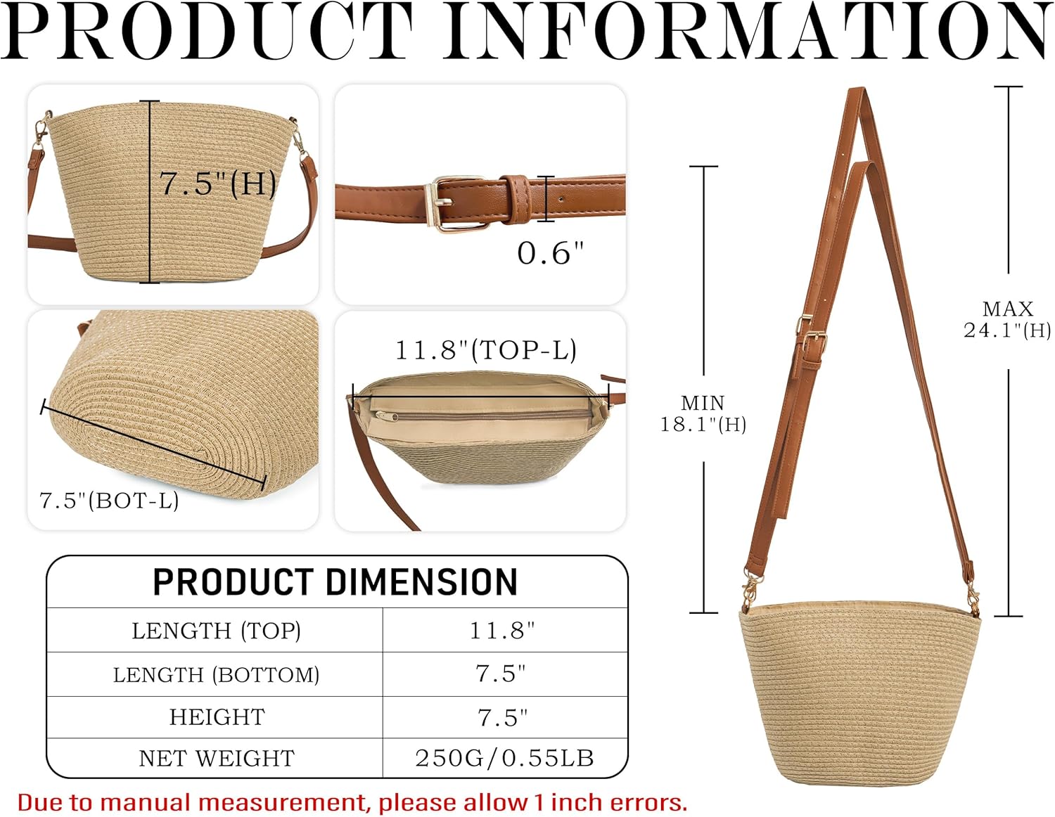Straw Crossbody Purse for Women, Hand Woven Straw Shoulder Bag with Adjustable Strap, Trendy 2026 Beach Purses - Image 3