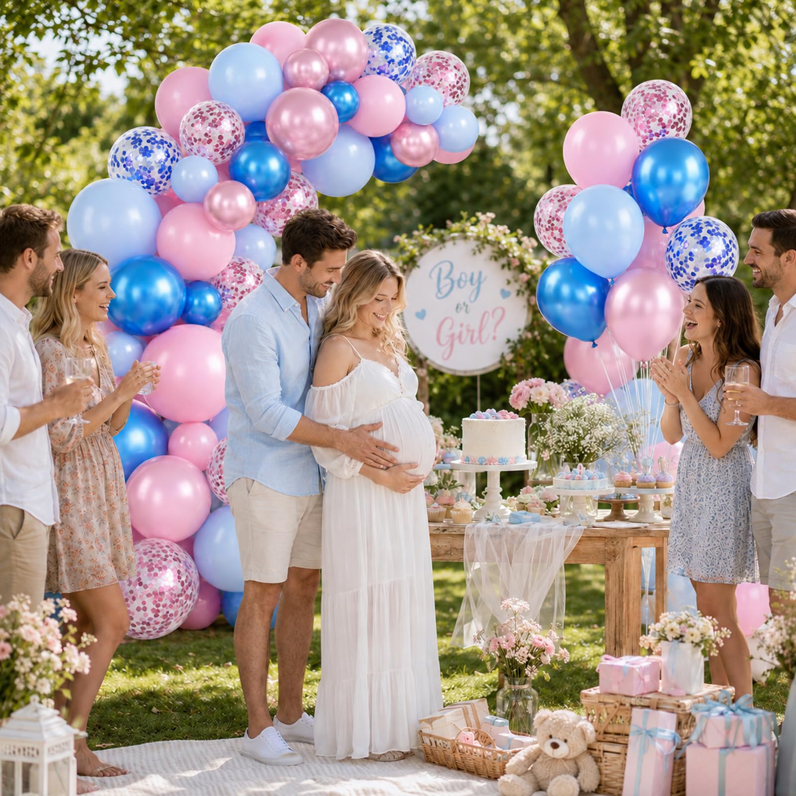 Luftballons Rosa Blau 12 Zoll Pastell Rosa Blau Luftballons Set Gender Reveal Boys or Girls Metallic Blau Pink Konfetti Ballons für Kinder Macaron Thema Brautparty Babyparty Geburtstag Party Deko