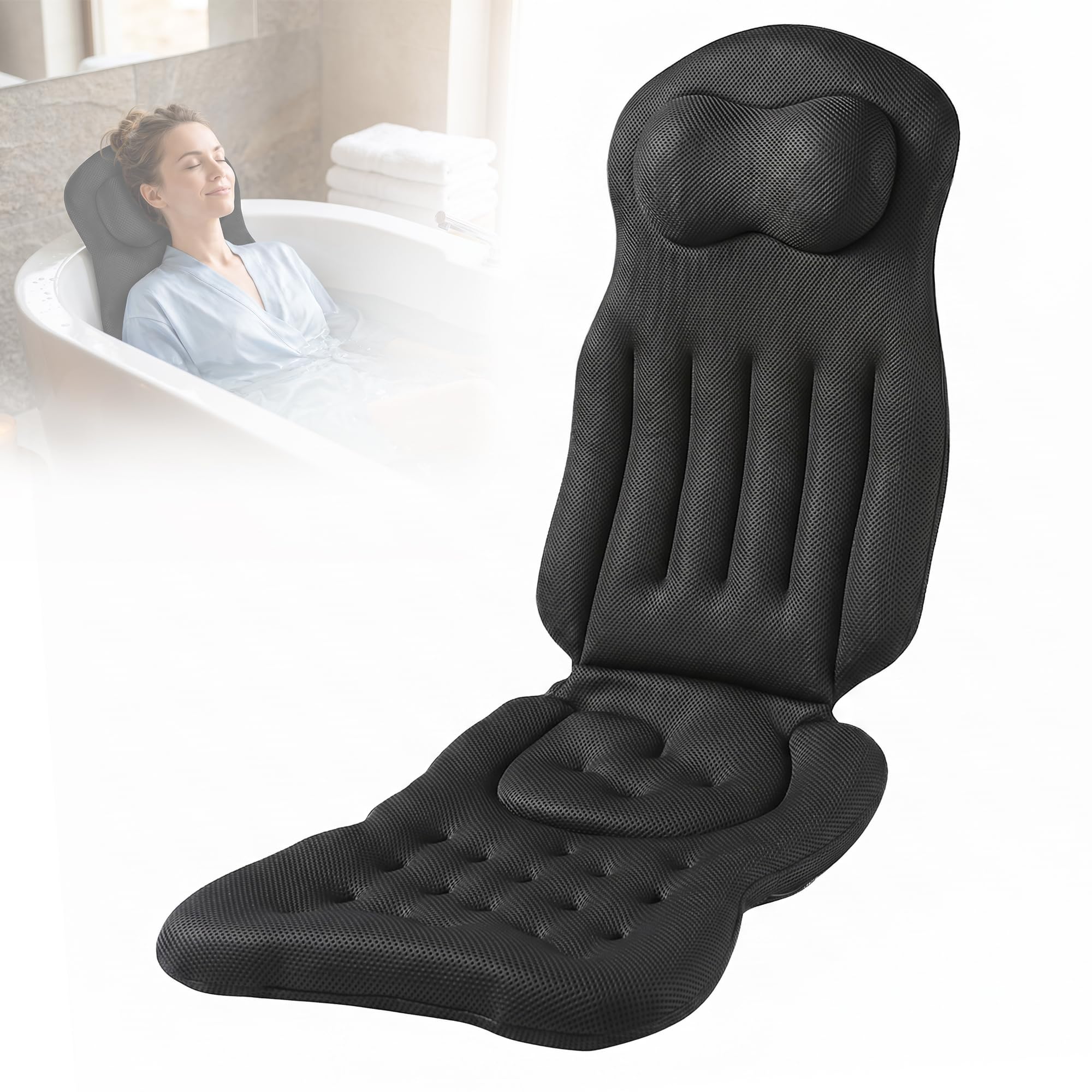 Ganzkörper Badewannenkissen 4D Air-Mesh, Extra Dickes Badekissen mit Bequemer Kopfstütze, Hautfreundlich, rutschfest, Schnell Trocknend, Atmungsaktiv, Luxuriöses Spa Erlebnis für Badewanne