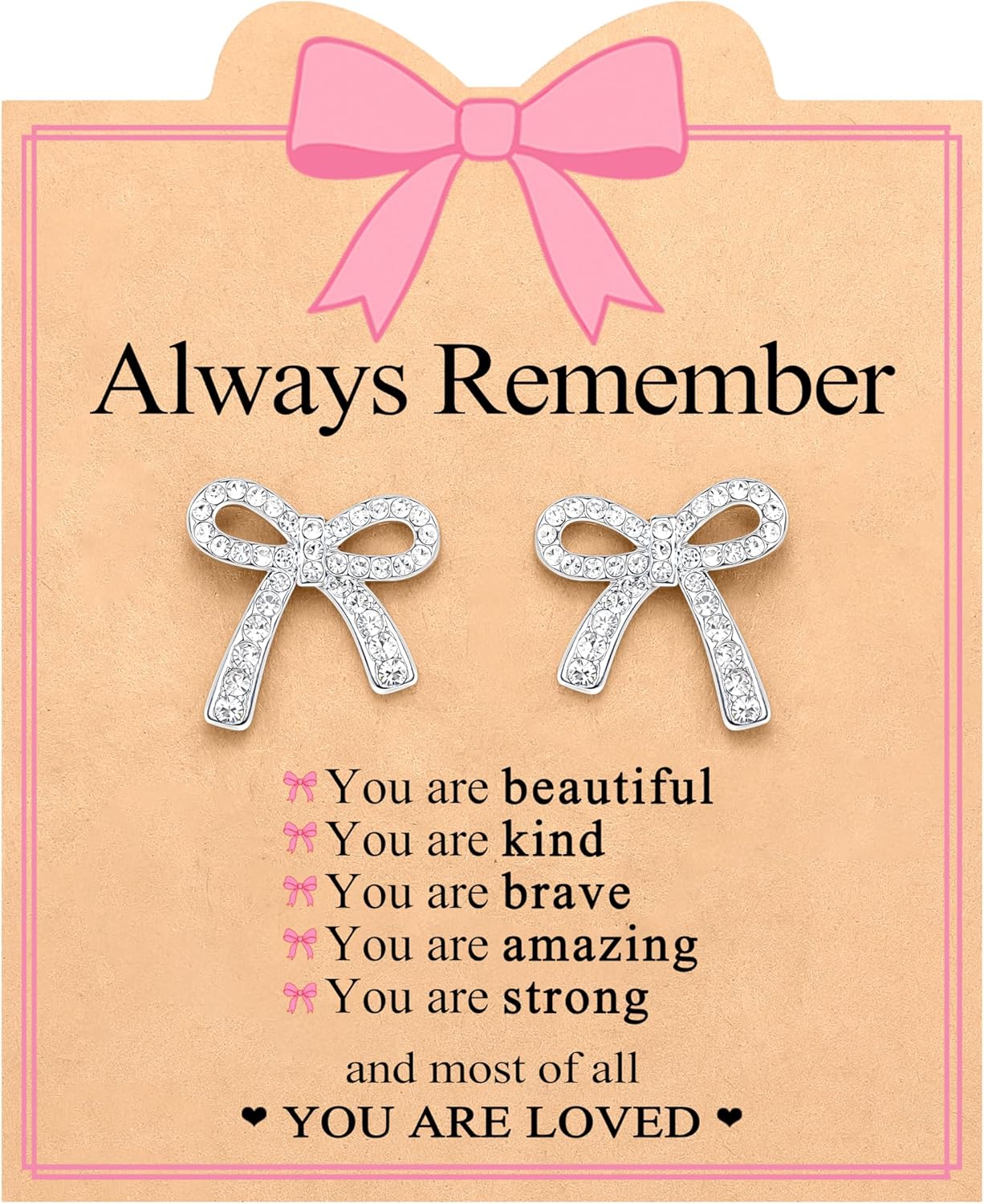 "You are Enough, Kind, Brave, Loved" - Bow Earrings for Teen Girls Birthday Christmas Valentines Day Gifts