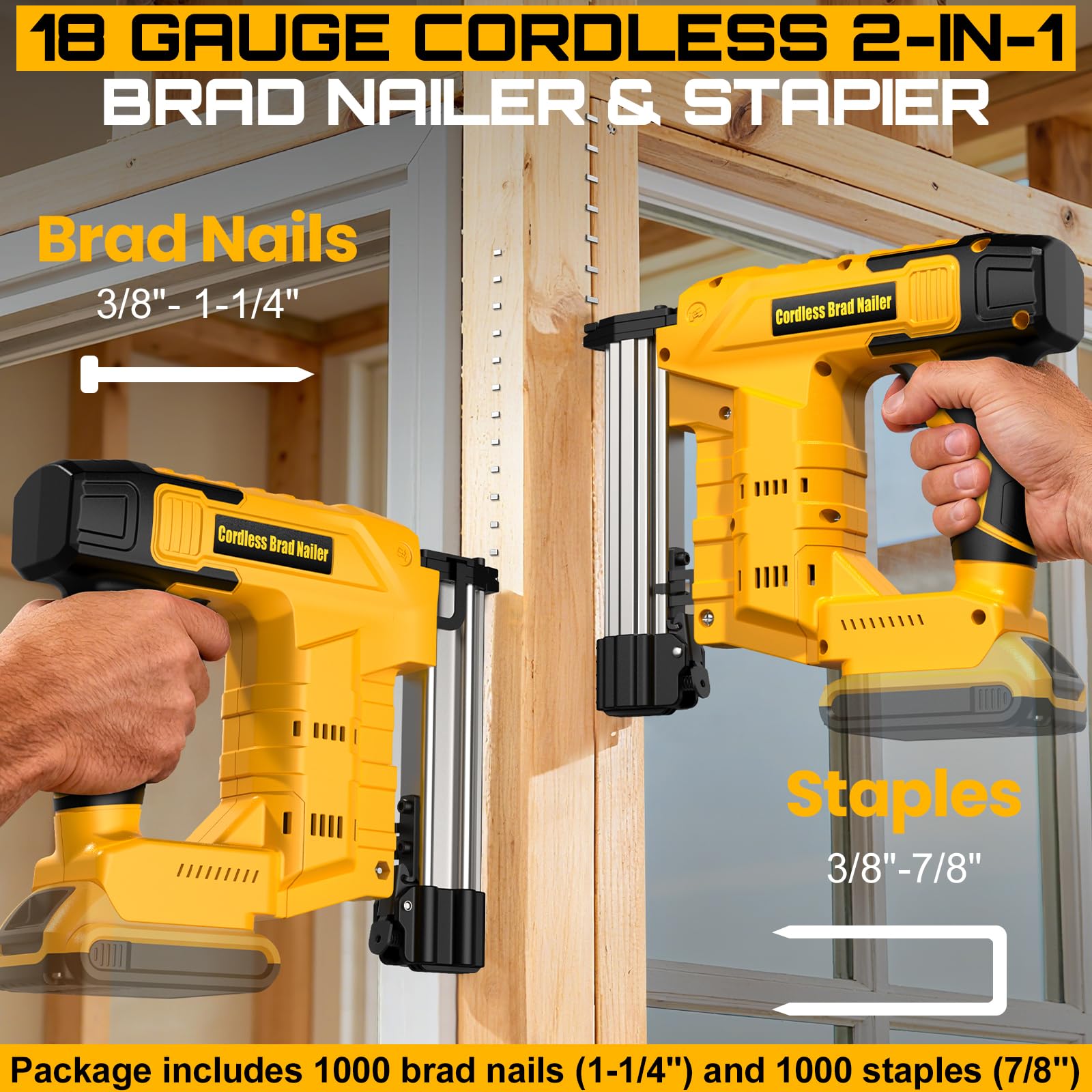 18 Gauge Cordless Brad Nailer & Staple Gun for Dewalt 20V MAX Battery(No Battery), 2 in 1 Electric Nail Gun with 1000 Brad Nails and 1000 Staples for Home Improvement, DIY and Woodworking - 4