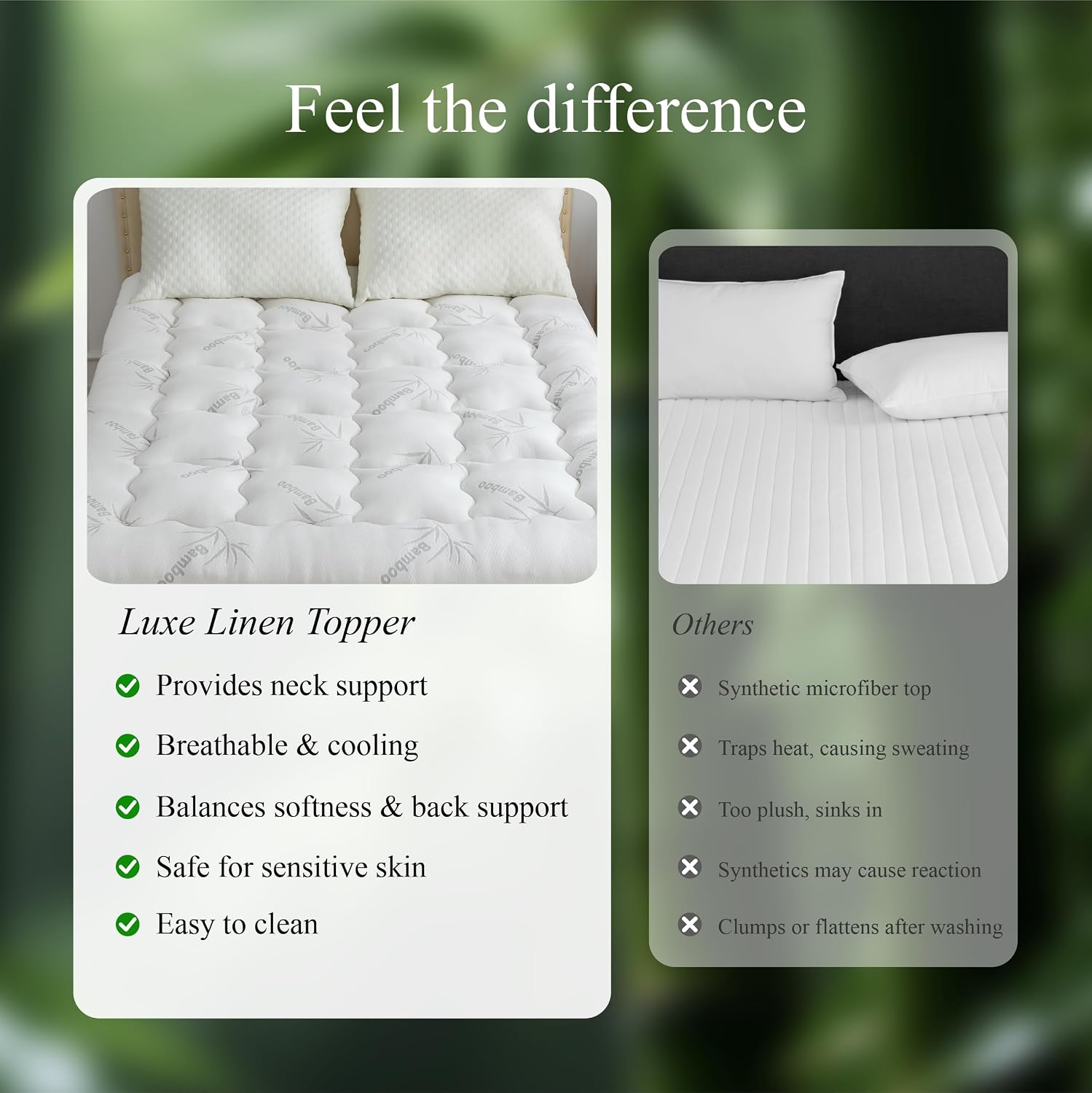 Mattress Topper Queen Size - Quilted Fitted Bamboo Viscose Extra Thick Pillow Top Ultra Soft Mattress Pad for Back Pain Relief - Naturally Cooling for Hot Sleepers, Cover with 8-21'' Deep Pocket