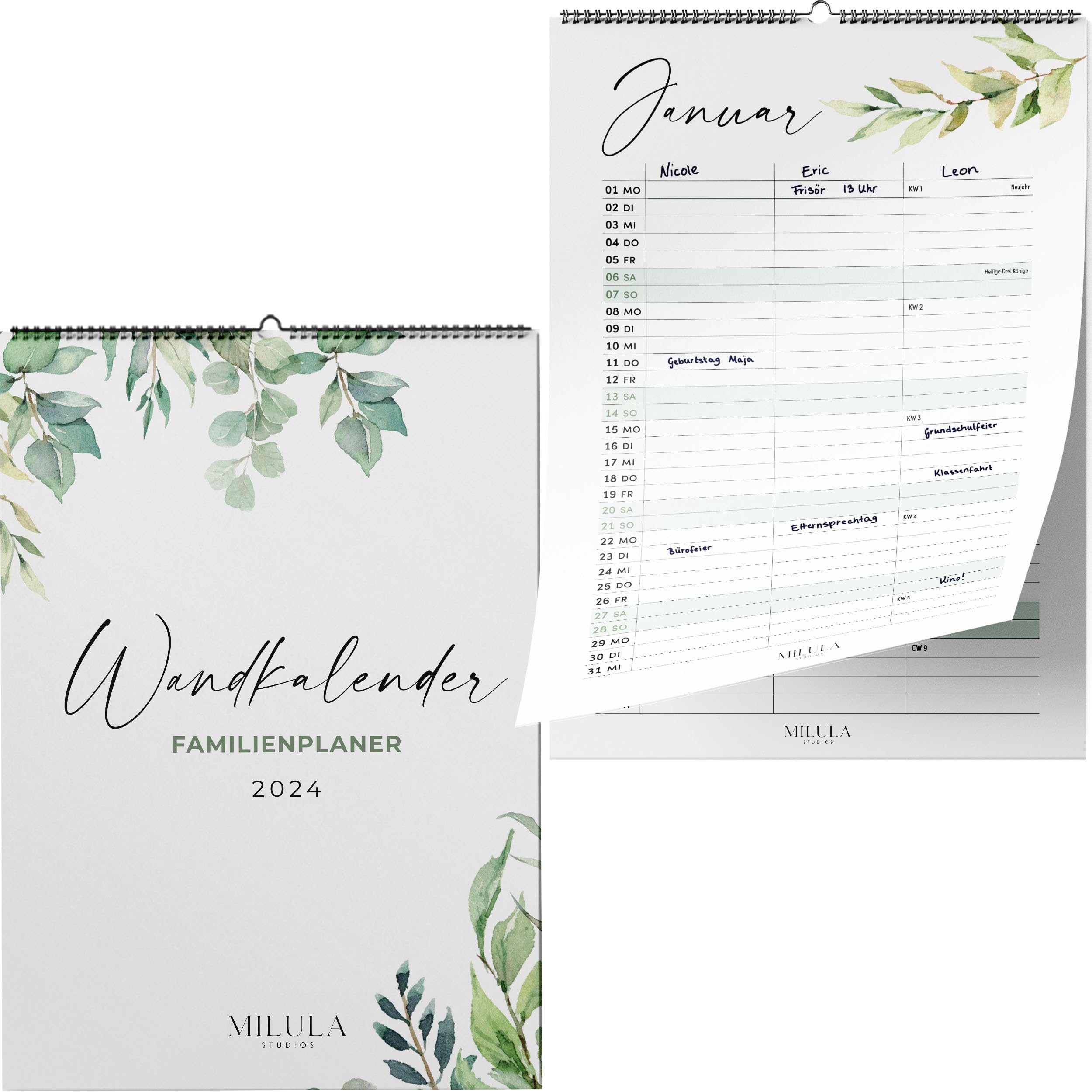 heaven+paper Kalender 2024 Wandkalender mit 3 Spalten 
