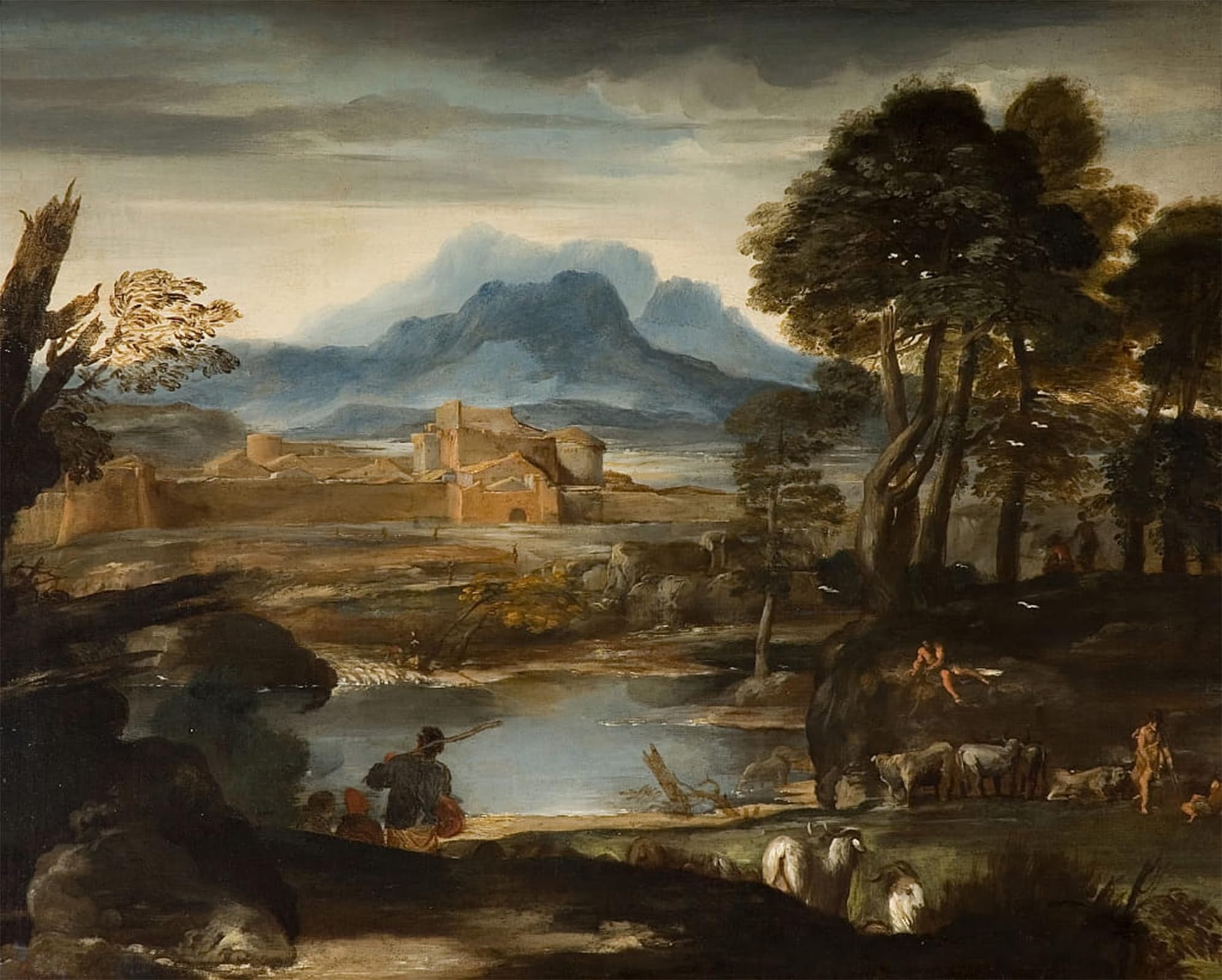 ARTXLXXBN Famous Prints Artwork Pictures Poster Painting Art Landscape with a Lake and a Walled Town by Pietro Da Cortona Artwork Landscape Pictures for Home Decor 60x90cm