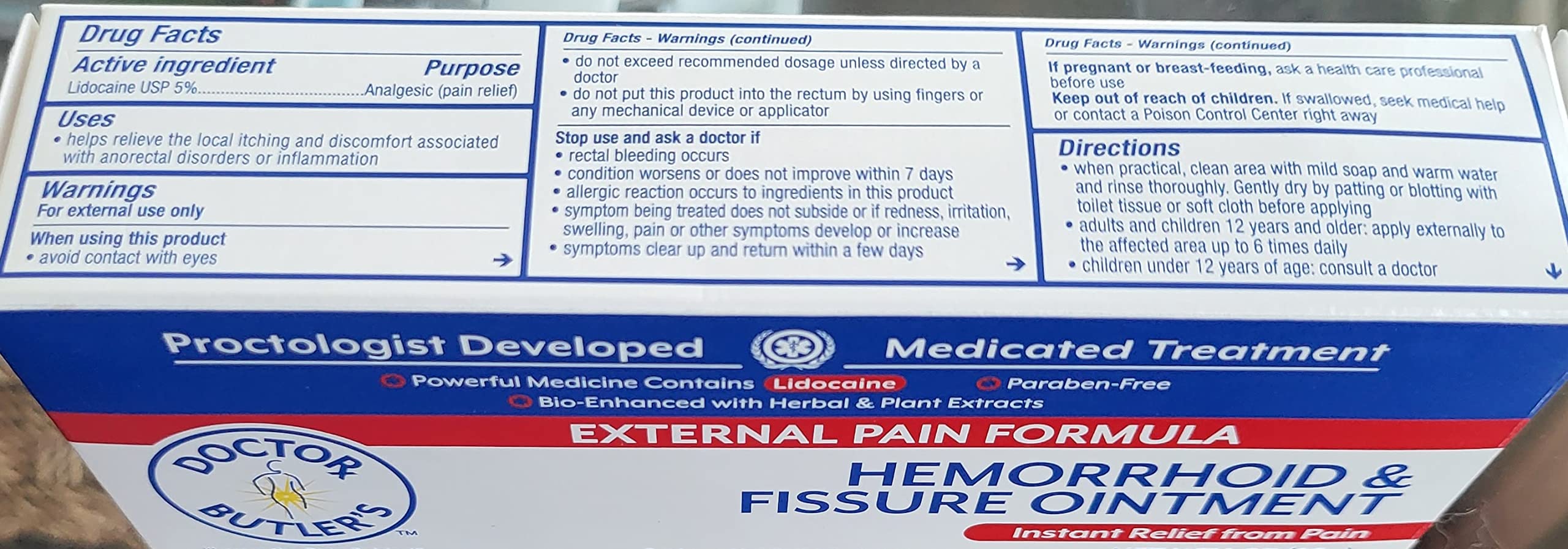 Doctor Butler's External Hemorrhoid & Fissure Ointment - Child Resistant Package