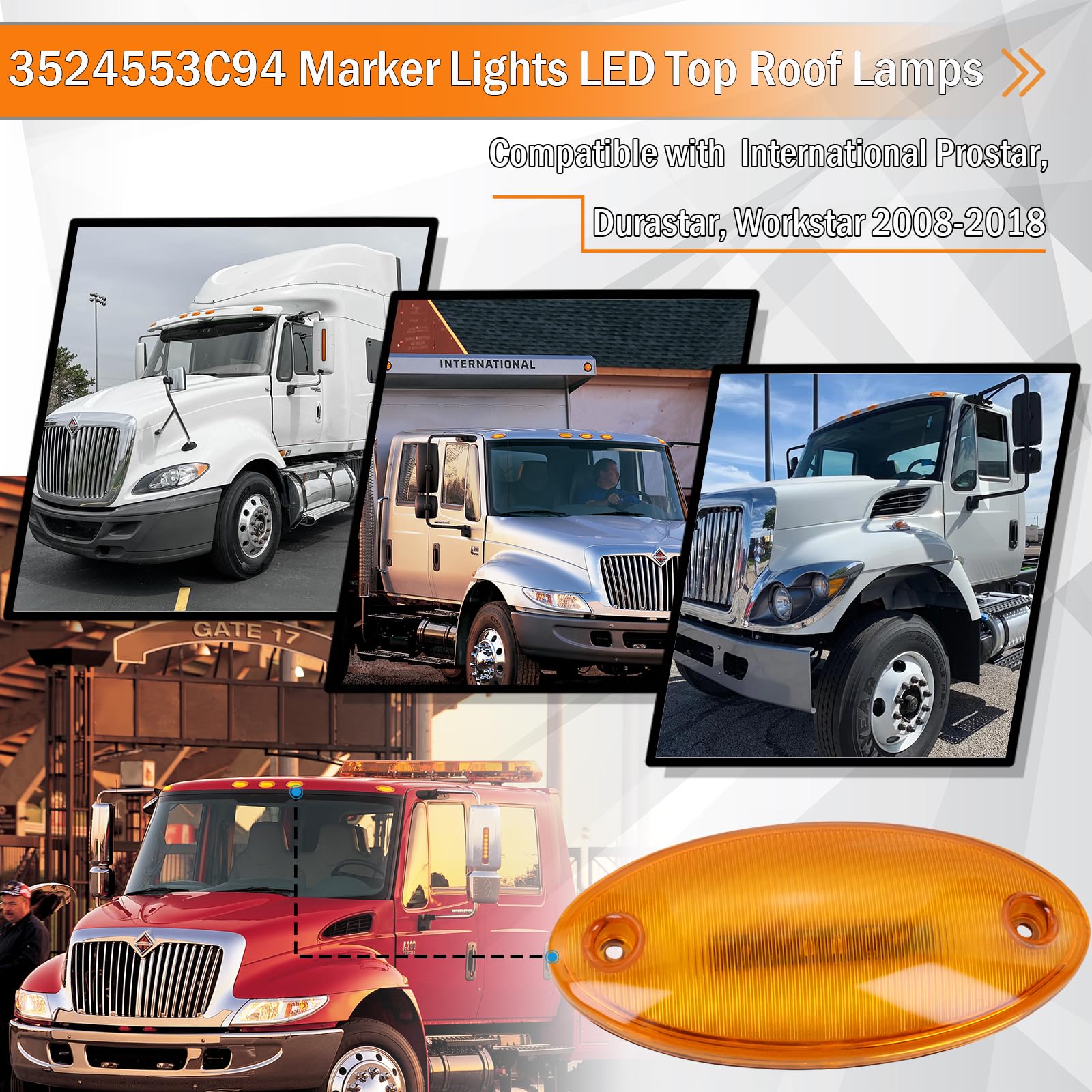 Xiaoyudou 5Pcs Cab Marker Lights LED Top Roof Lamps Light (with Bulb and Screws) Fit for 2008-2018 International Prostar, Durastar, Workstar Replace # 3524553C94