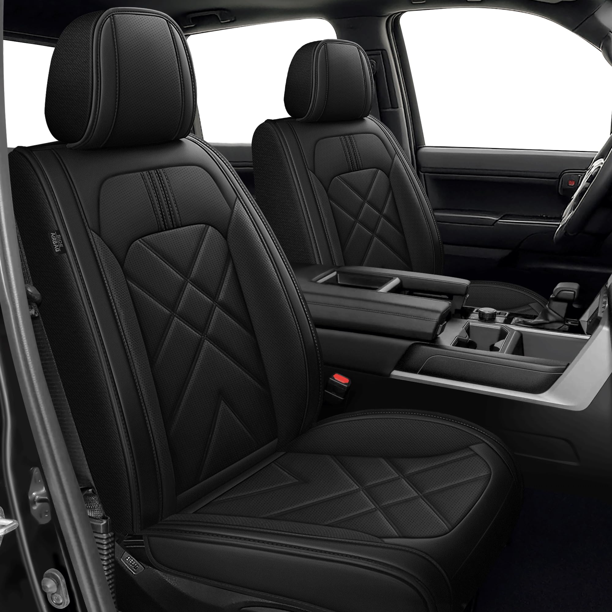 AOMSAZTO Seat Covers Custom Fit for 2022-2024 2025 Toyota Tundra Crewmax Double Cab Breathable Leather Truck Car Seat Covers Full Set (Black)