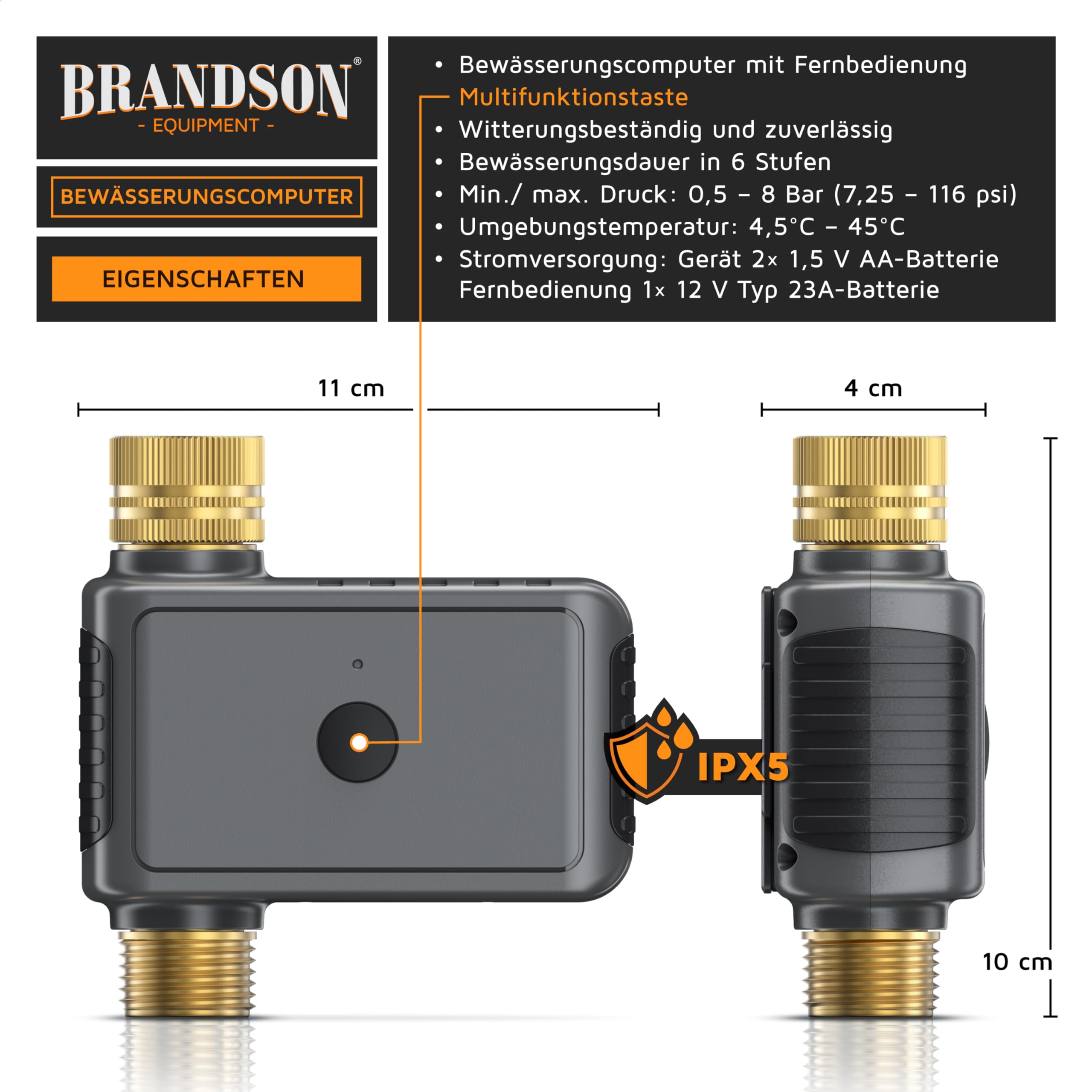 Brandson – Funk Bewässerungscomputer mit Fernbedienung – funkgesteuerter Bewässerungstimer – automatische Gartenbewässerung – 6 Voreinstellungen – Bewässerung für Balkon Garten Terrasse