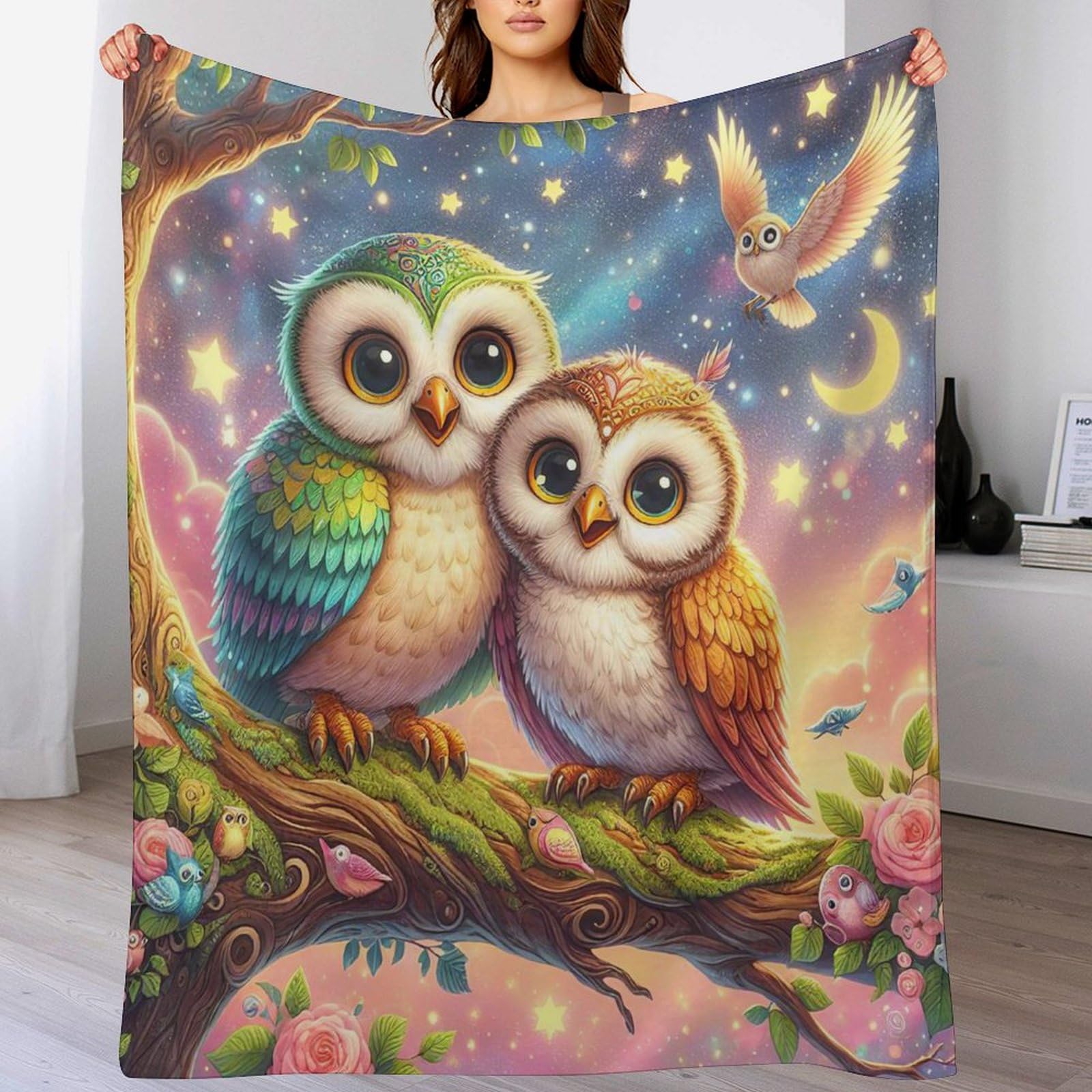 Couverture polaire hibou 180x200cm idéale pour vos soirées cocooning devant la télé