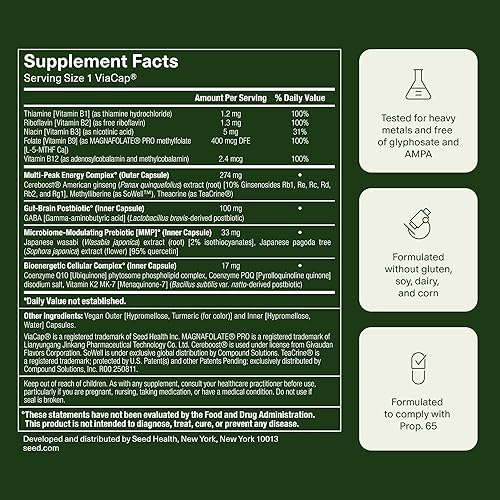 Miniatura 8 de Seed AM-02 Energy + Focus - Suplemento nootrópico diario para mujeres y hombres - Energía sostenida y de acción rápida durante hasta 6 horas -