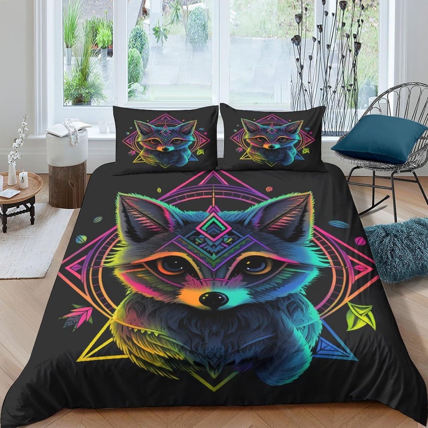Parure de lit 3 pièces imprimé 3D renard avec taies 65x70 cm
