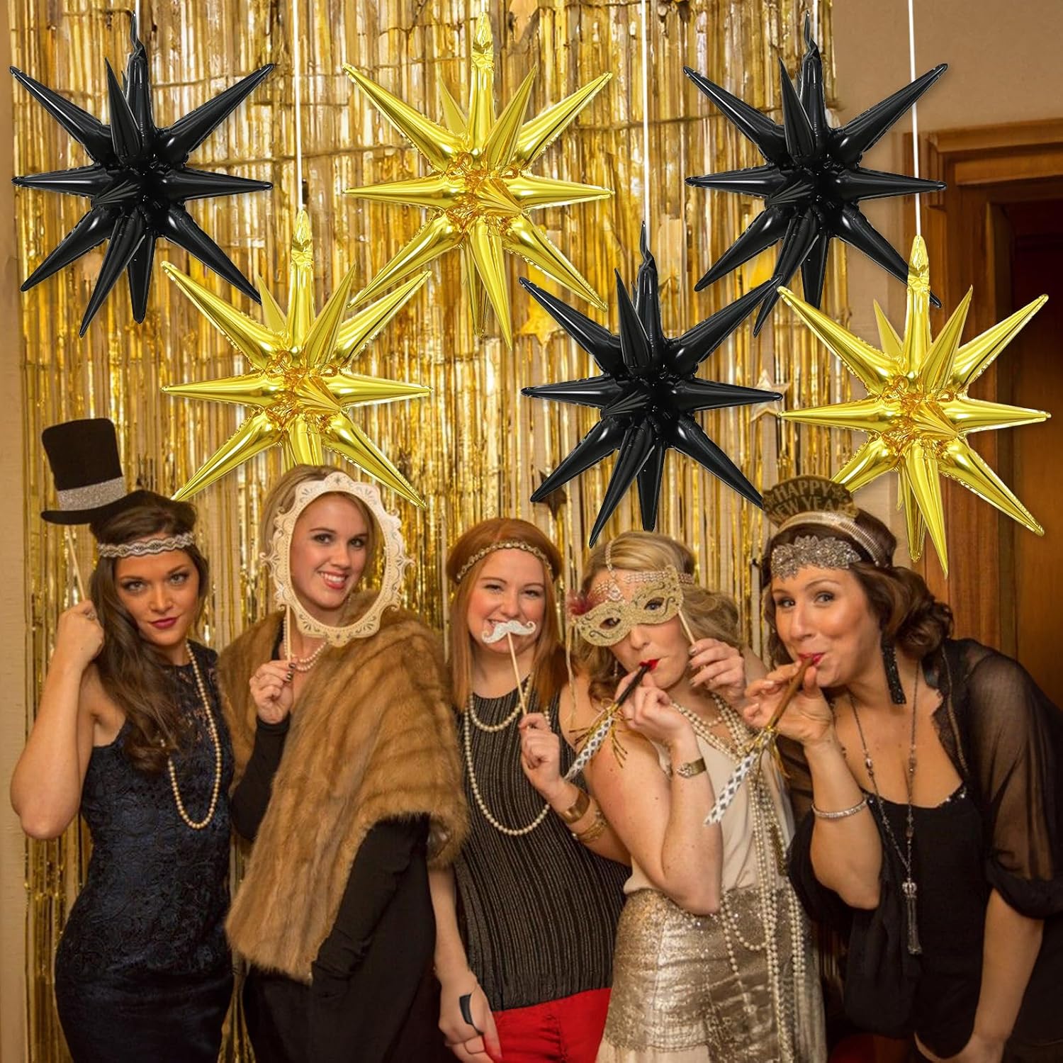 6PCS Black Gold Star Balloons, 22Inch Large Star Balloon Foil Balloons Spike Cone Balloon for Graduation Retirement Birthday New Year Party Decoration - Image 4