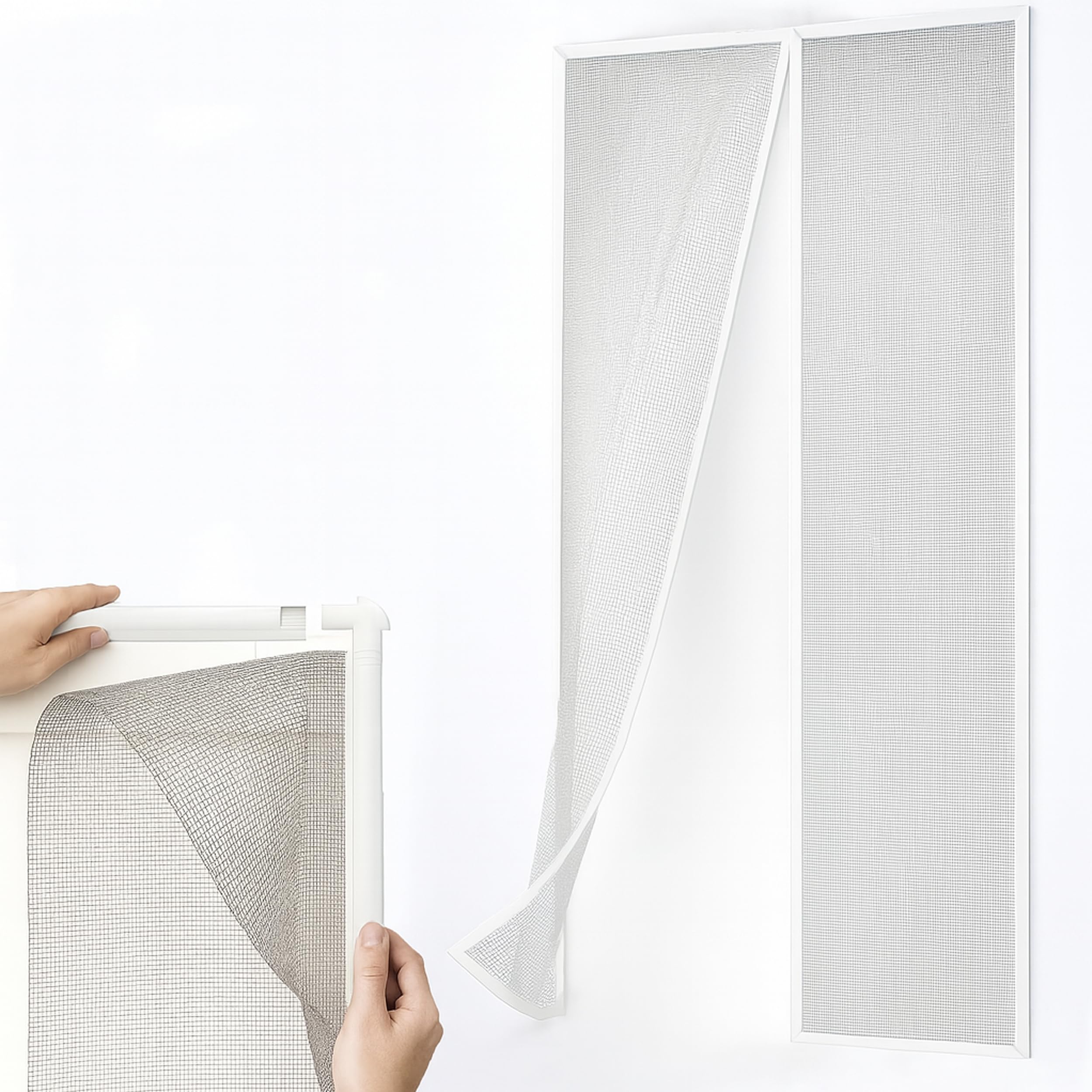 AEFFE Zanzariera Magnetica Adesiva Senza Foro 150 * 250cm con Telaio in Poliestere, Rete in Fibra di Vetro, Tagliabile in Altezza e Larghezza (Bianco)