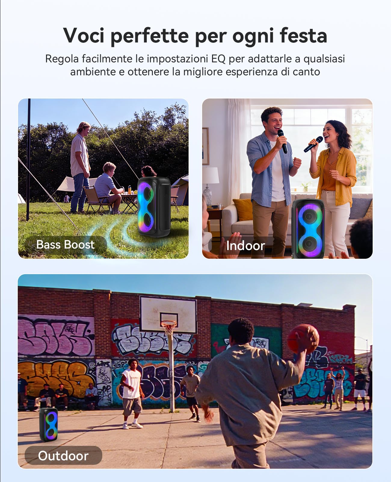 GKD40 Macchina Karaoke Portatile per Bambini e Adulti, Altoparlante Bluetooth con Sistema PA, 2 Microfoni Wireless Ricaricabili, Speaker da Festa con LED e Woofer 4" per Casa, Canto e Feste All'aperto